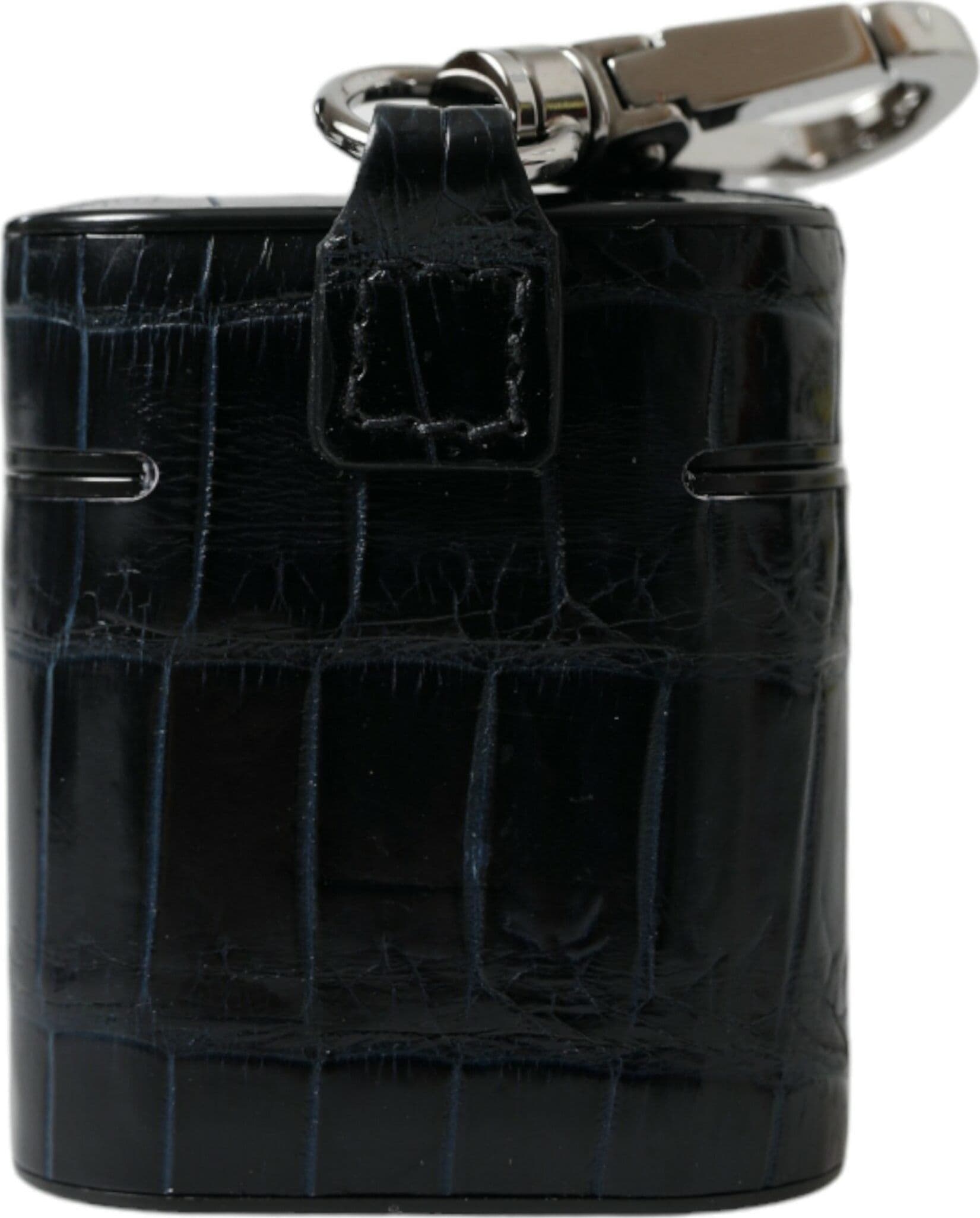 Black Crocodile Leather Silver Metal Logo Airpods Case - 4