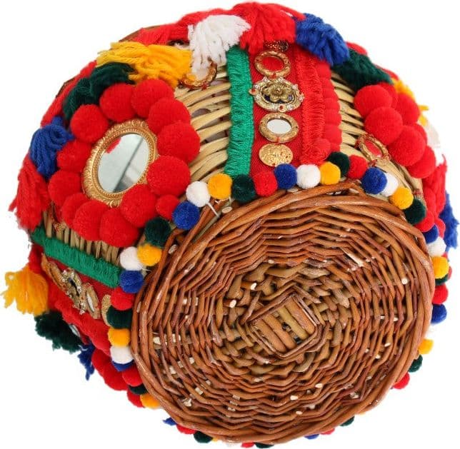 Multicolor AGNESE Straw Crystal  Pom Pom Bag - 4
