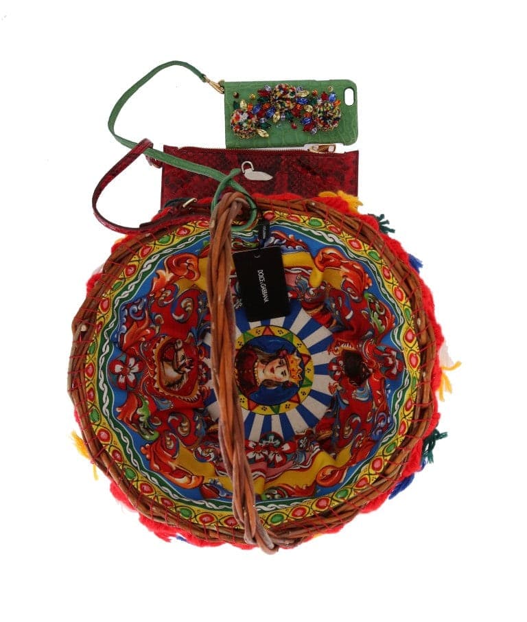 Multicolor AGNESE Straw Crystal  Pom Pom Bag - 6