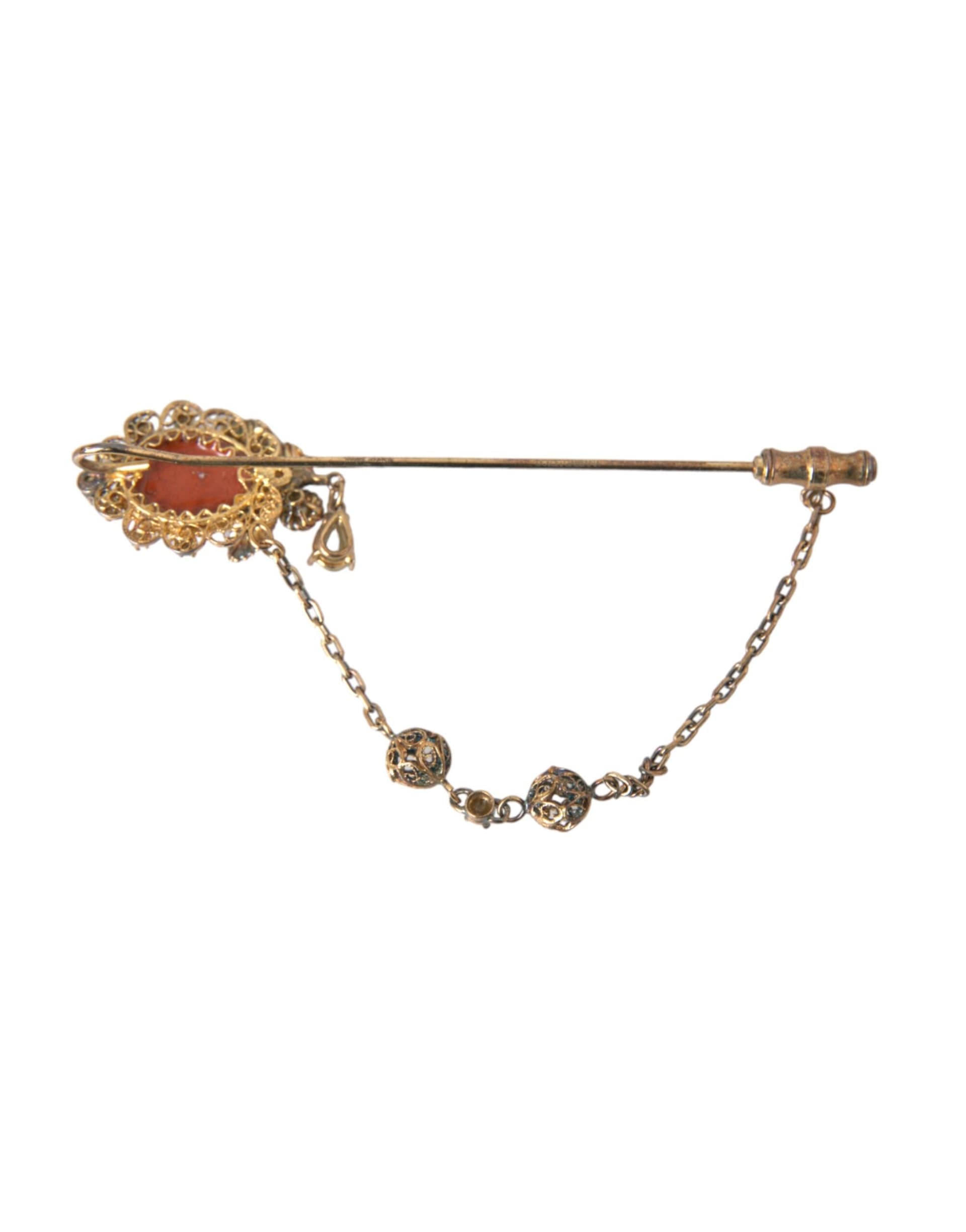 Gold Brass Crystal Chain 925 Sterling Silver Pin Brooch - 4