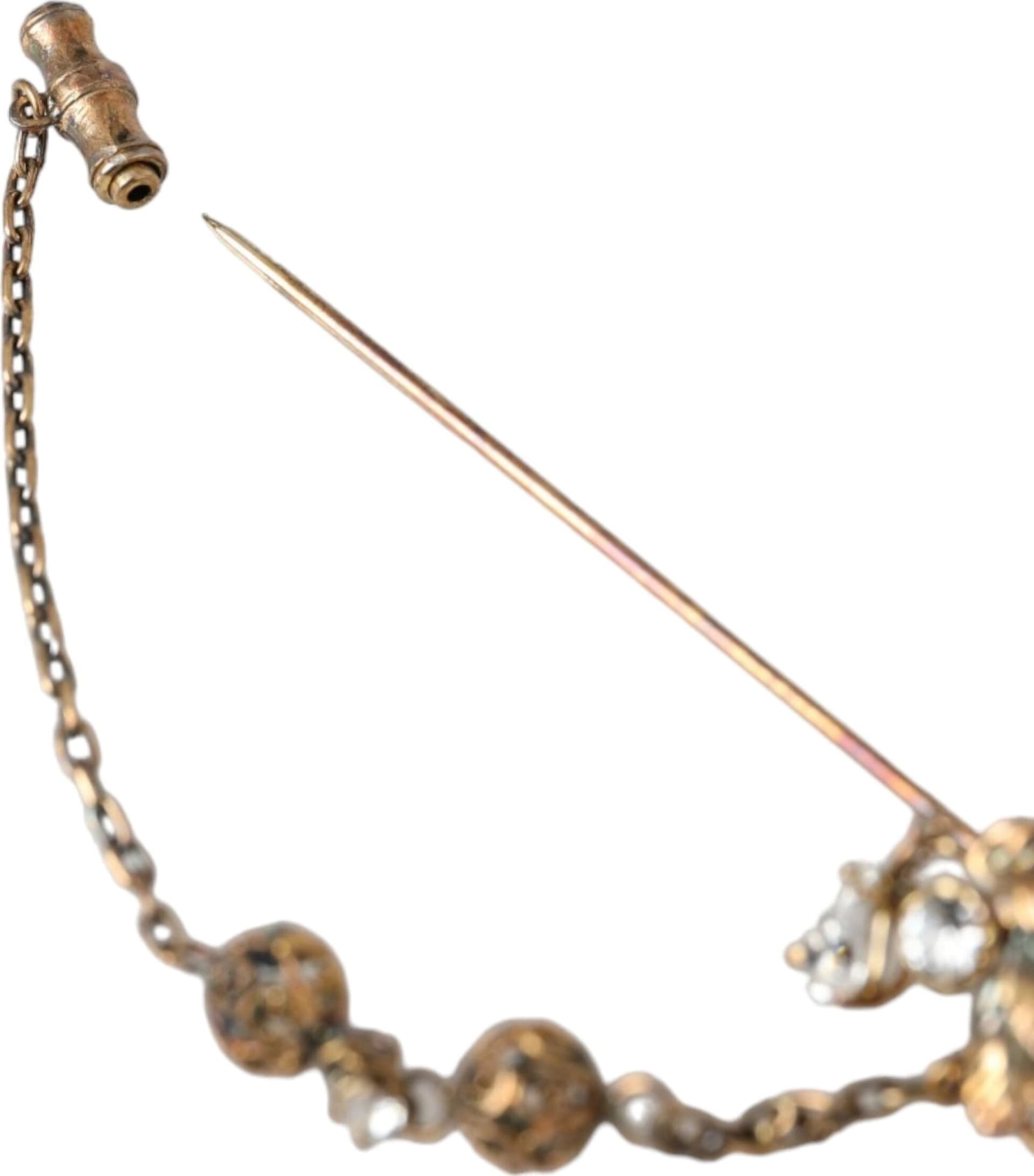 Gold Brass Crystal Chain 925 Sterling Silver Pin Brooch - 5