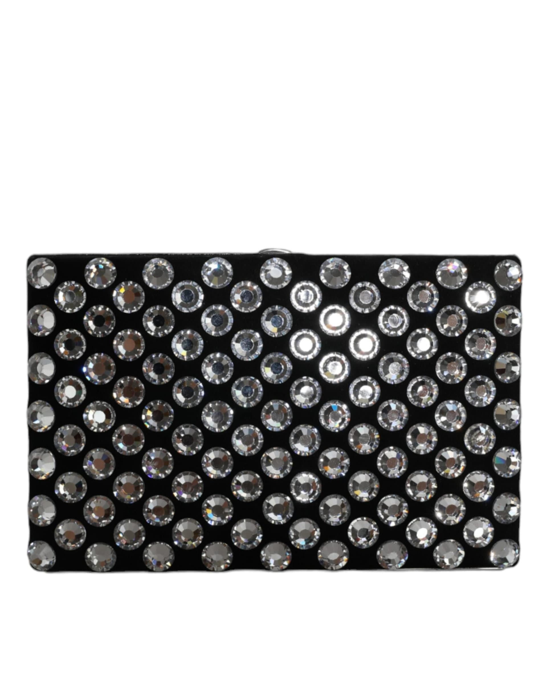 Black Velvet Crystal Clutch Evening Party Purse Bag - 2