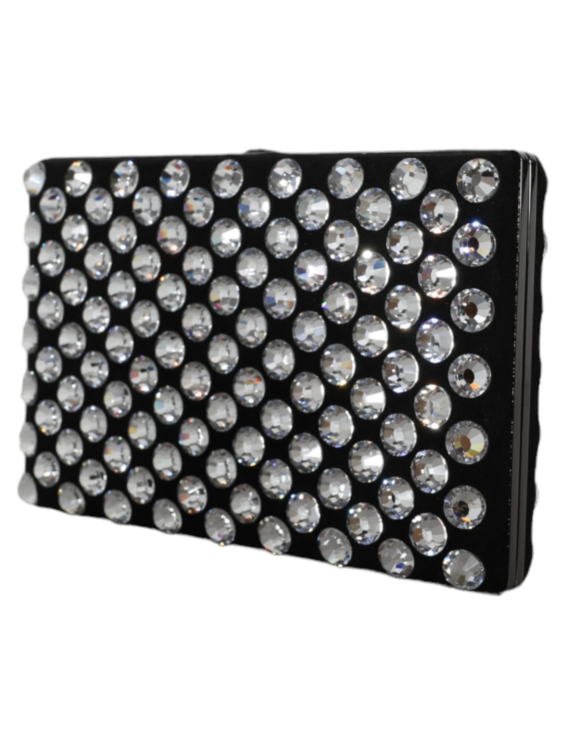 Black Velvet Crystal Clutch Evening Party Purse Bag - 3