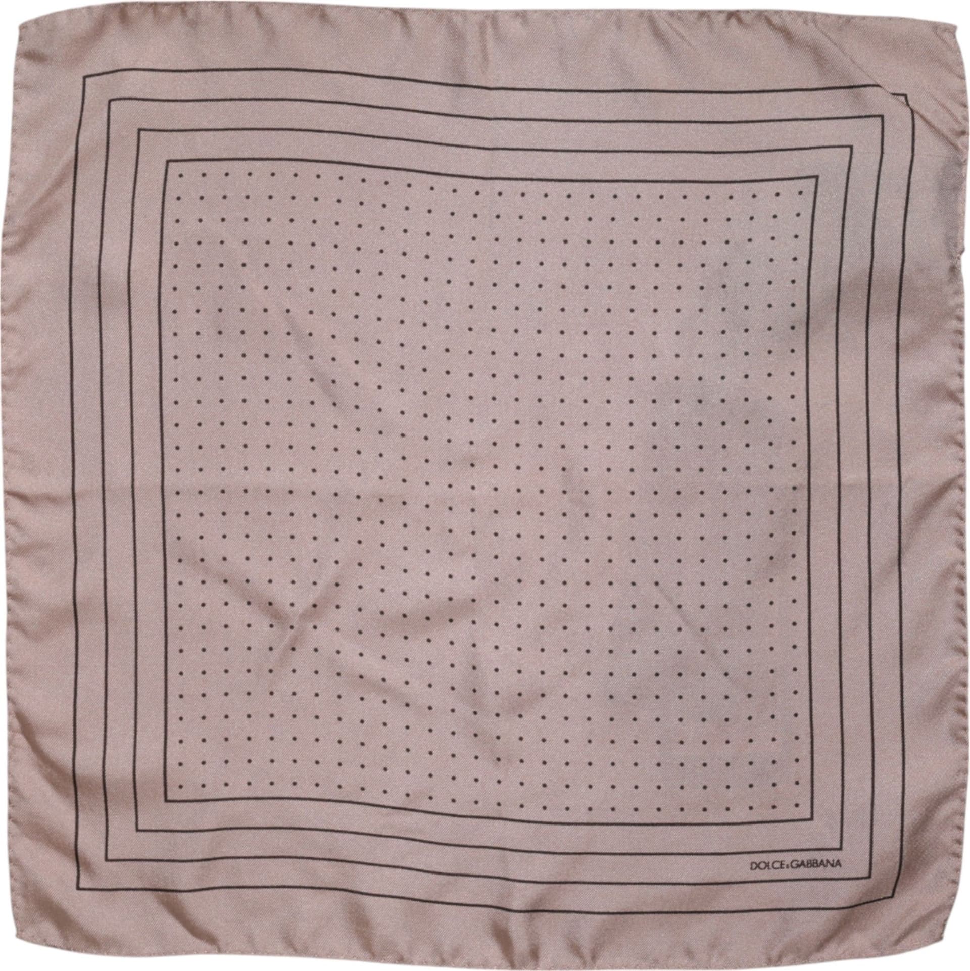 Beige Dotted Silk Square Men Foulard Scarf - 3