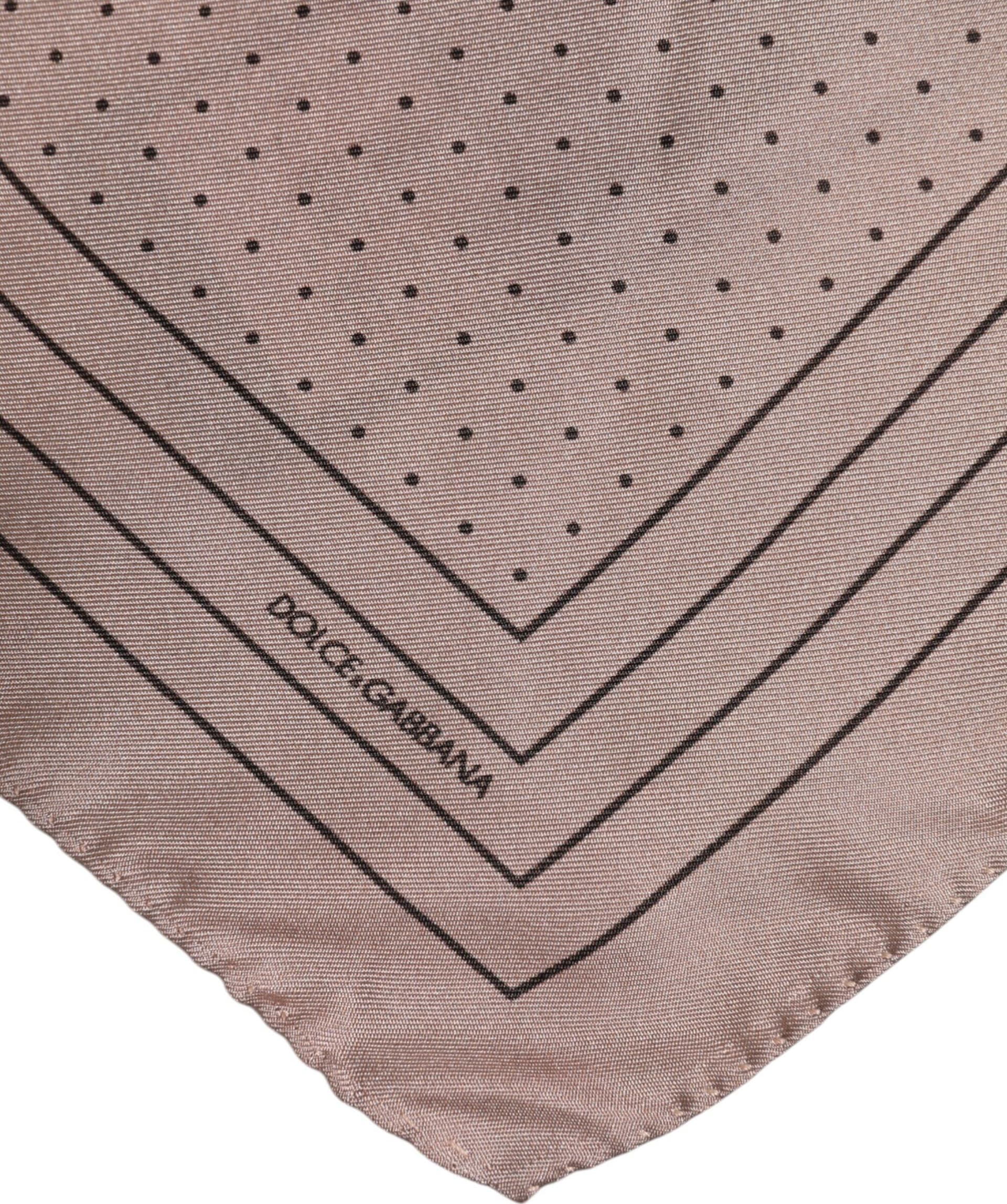 Beige Dotted Silk Square Men Foulard Scarf - 4