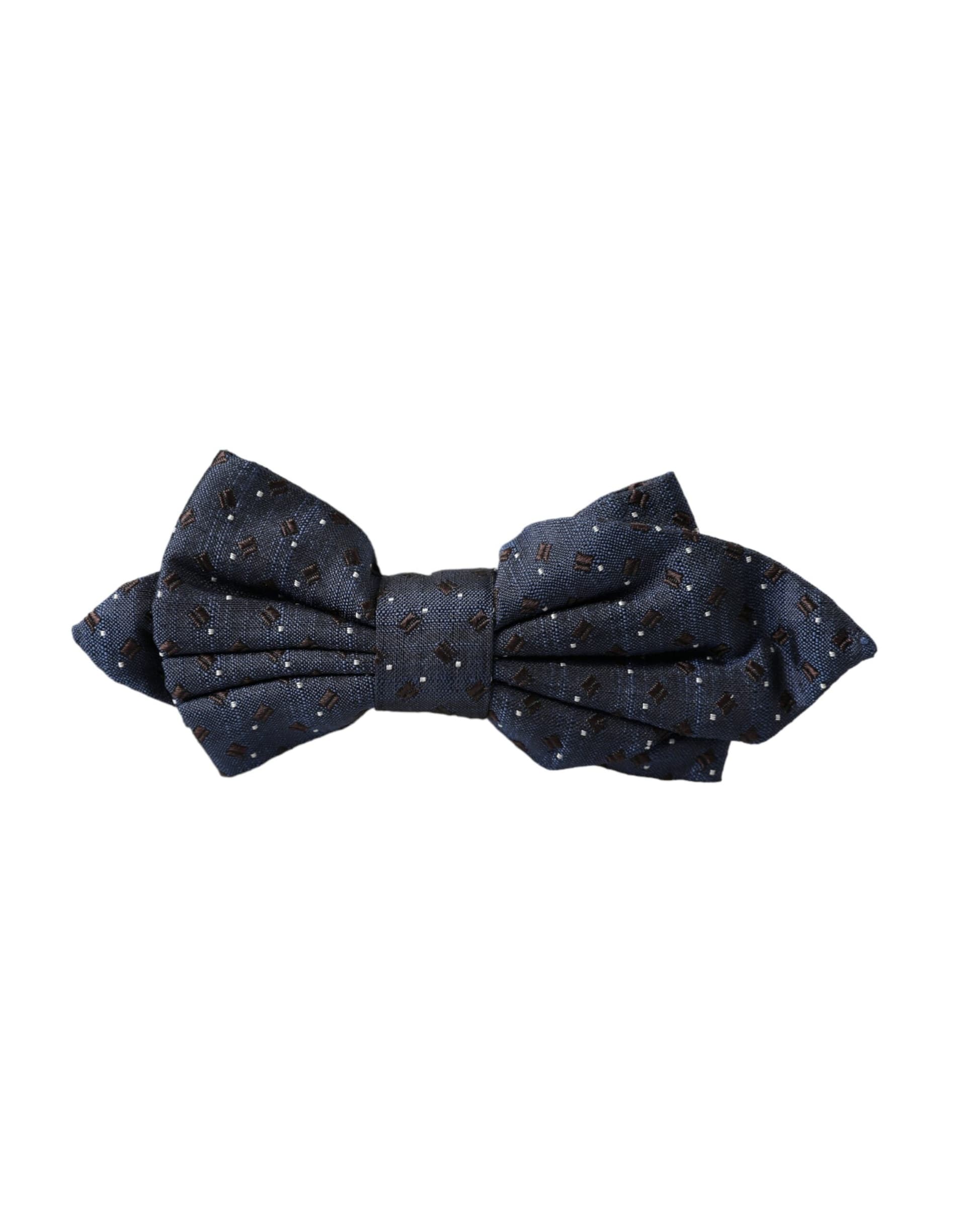 Navy Blue Silk Patterned Adjustable Men Papillon Bow Tie - 4