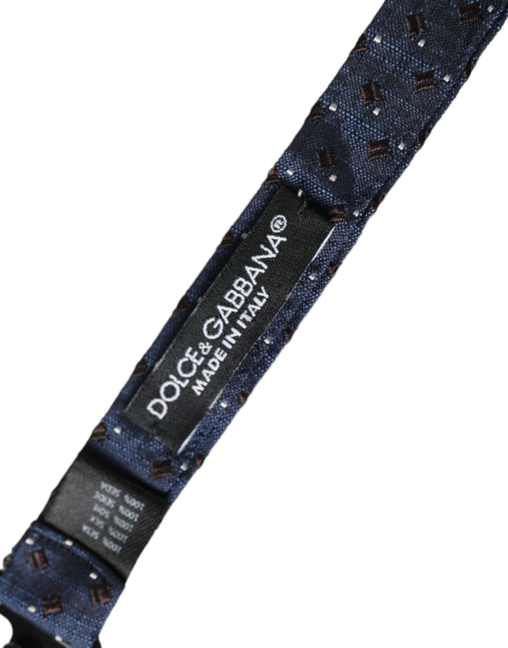 Navy Blue Silk Patterned Adjustable Men Papillon Bow Tie - 6