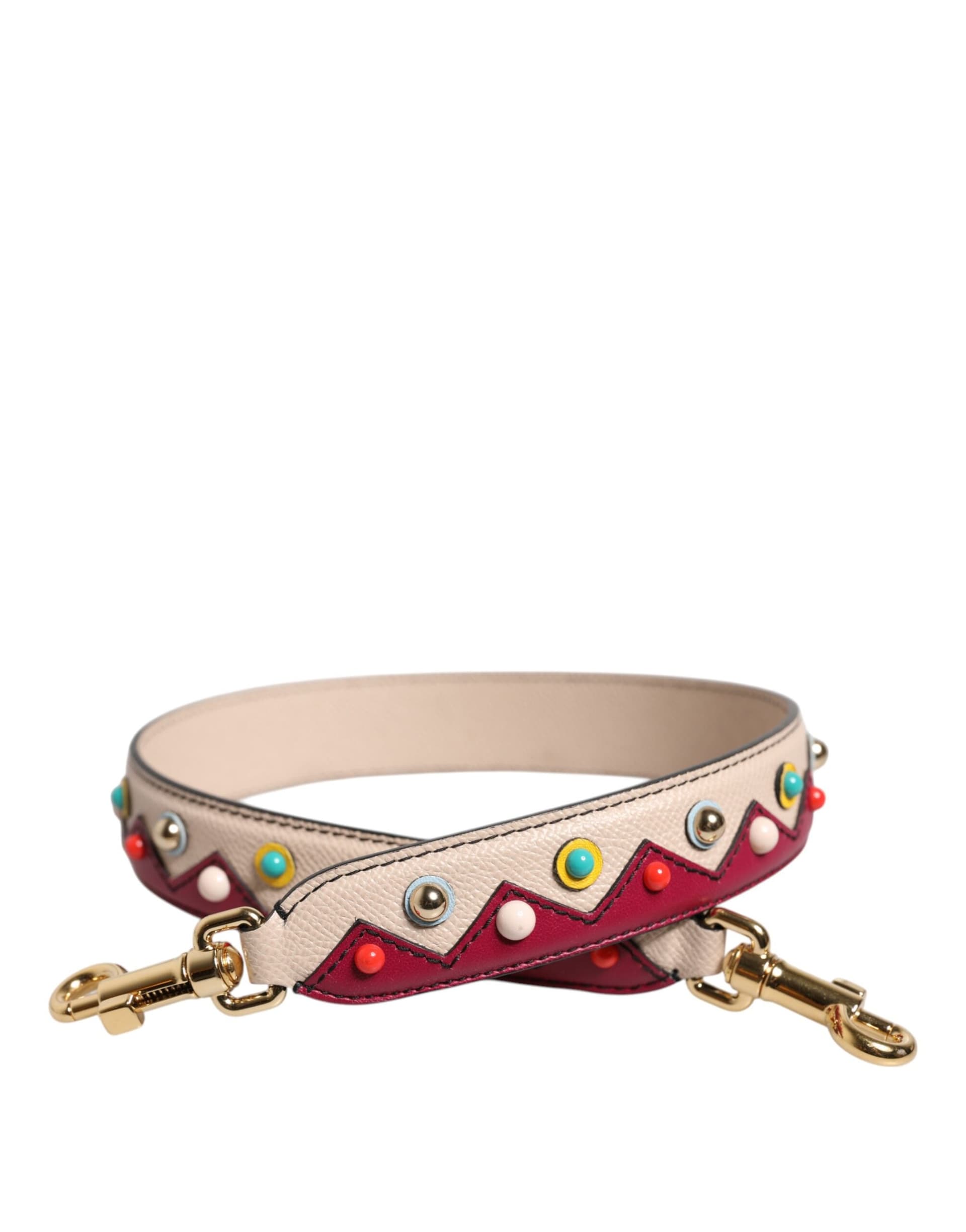 Beige Red Leather Handbag Accessory Shoulder Strap - 2
