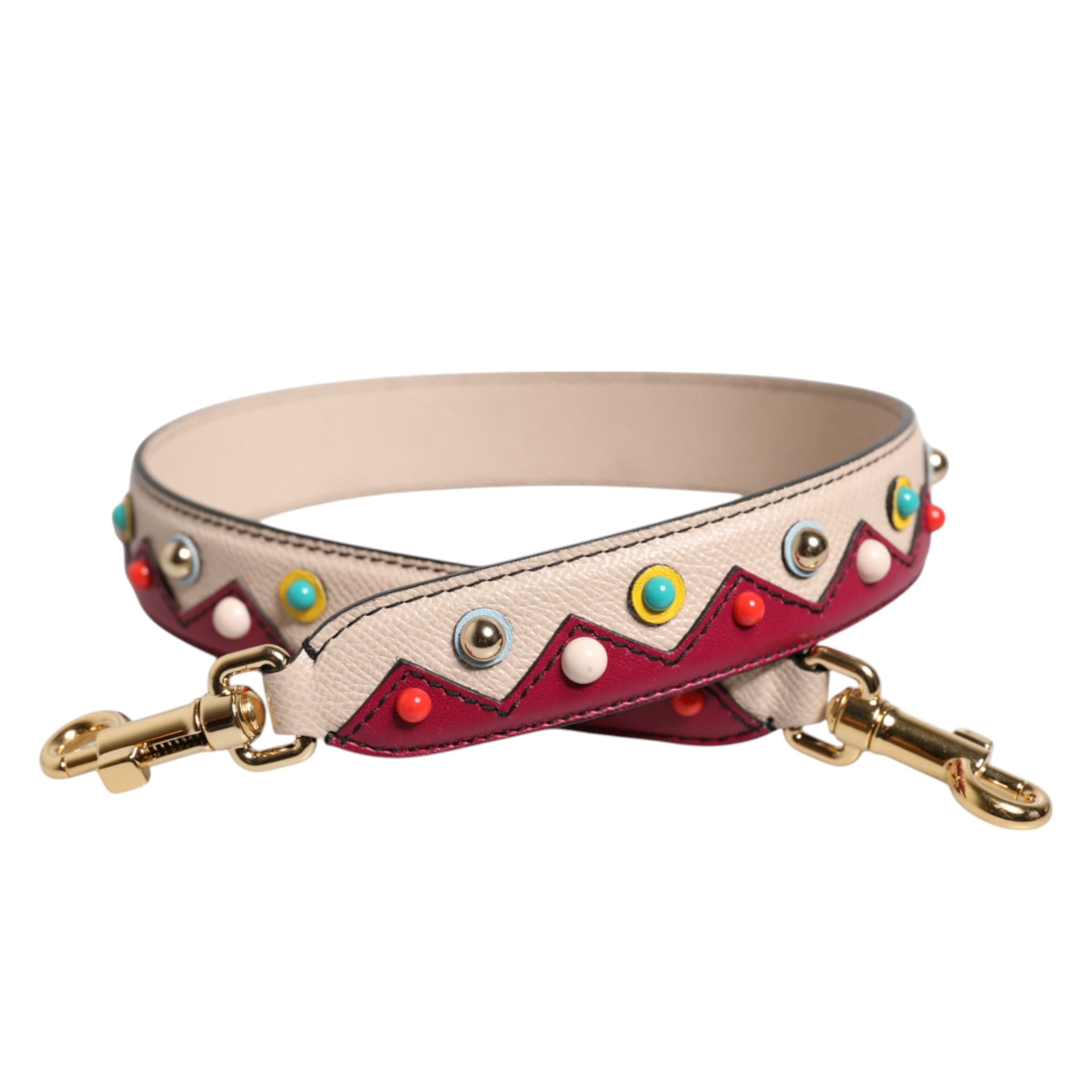 Beige Red Leather Handbag Accessory Shoulder Strap - 5