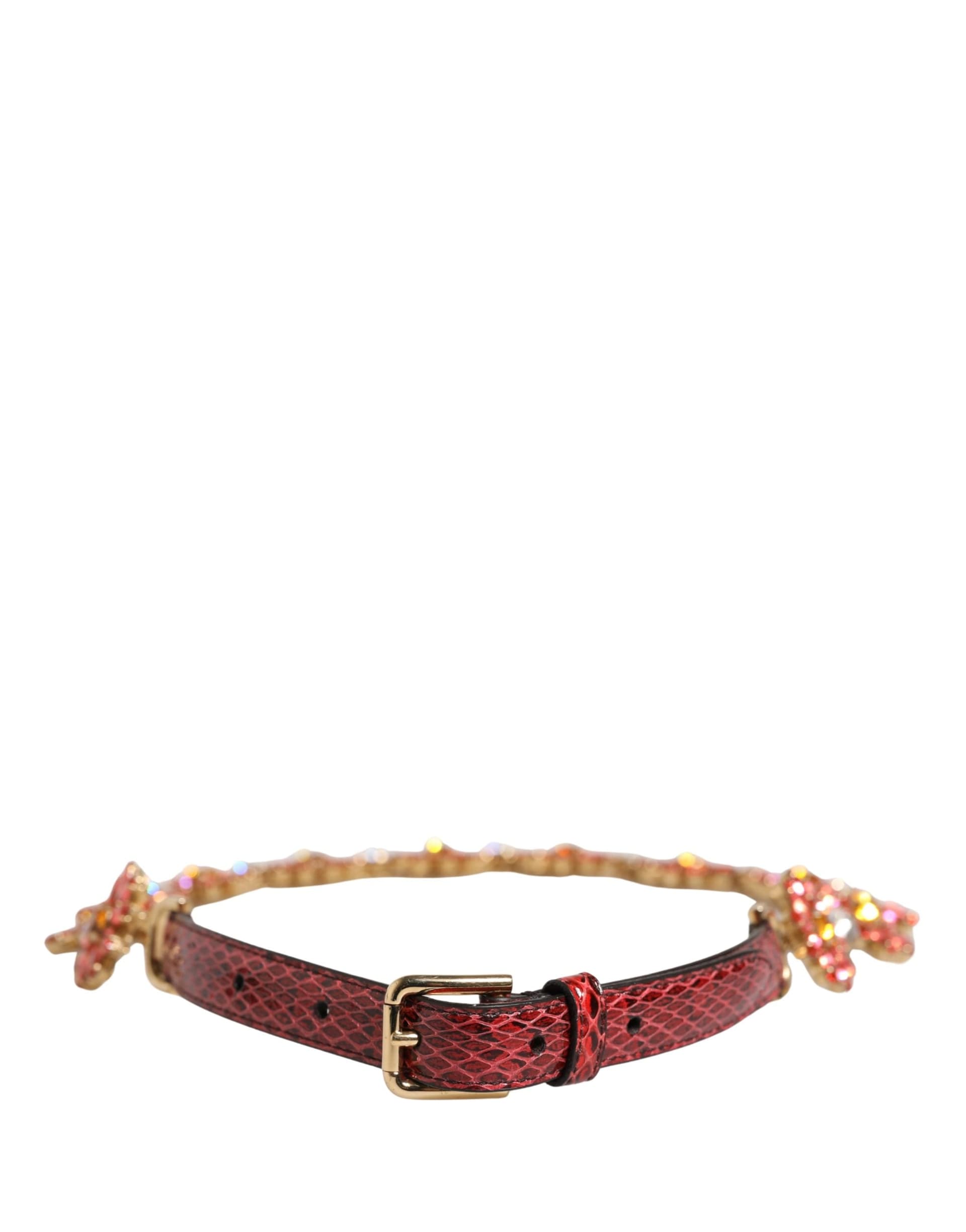 Red Leather Daisy Crystal Embellished Waist Belt - 3