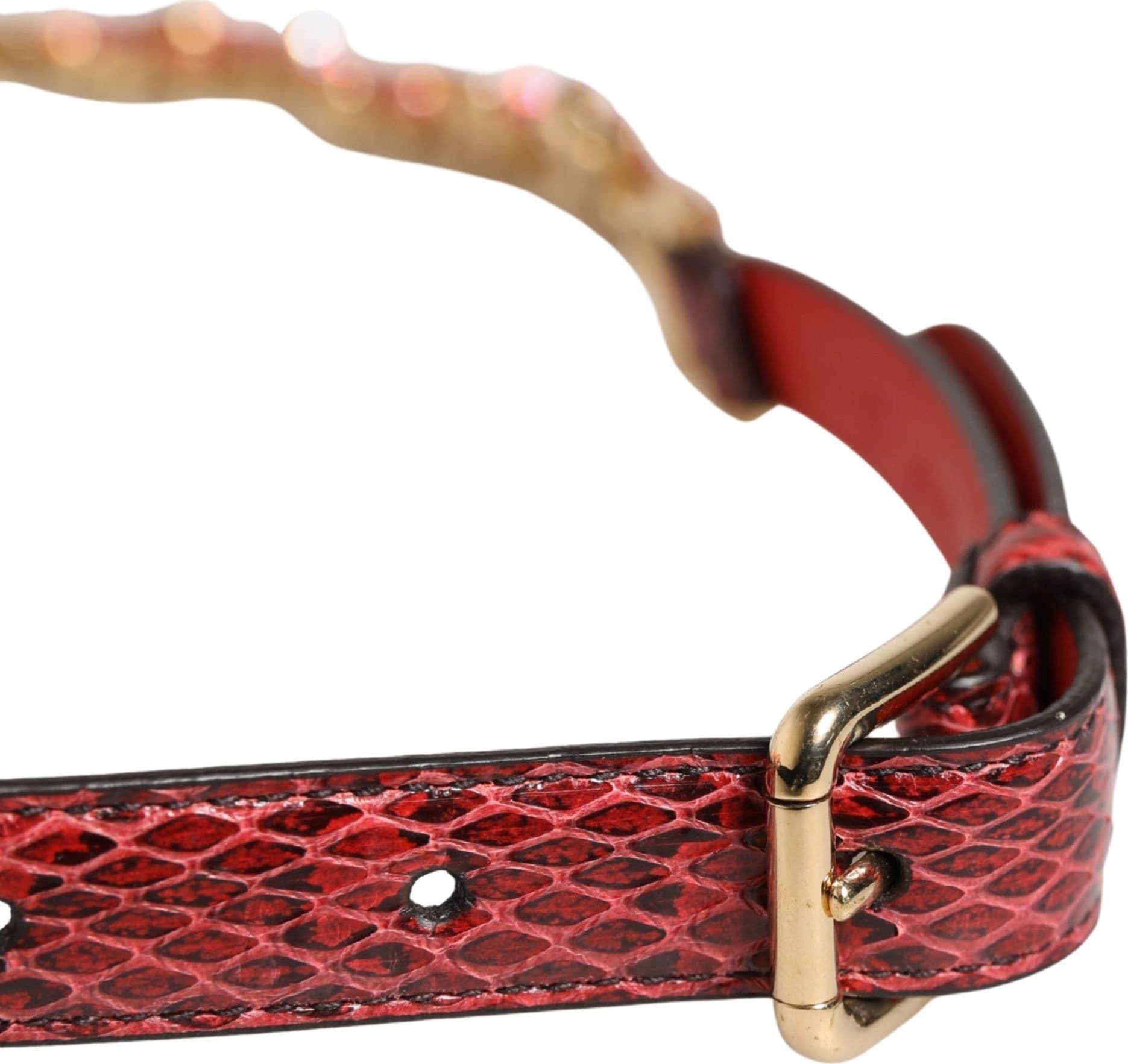 Red Leather Daisy Crystal Embellished Waist Belt - 4