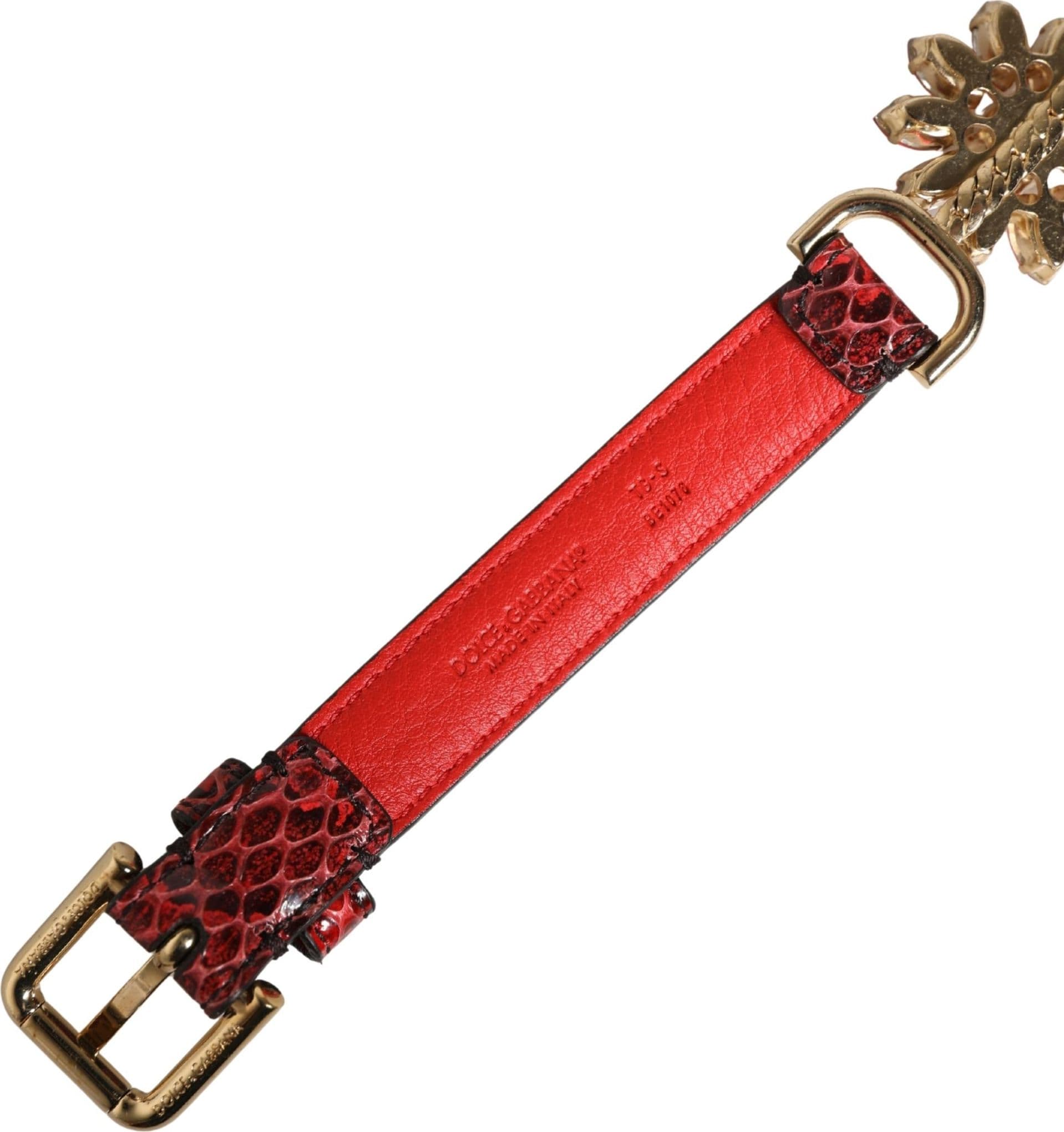 Red Leather Daisy Crystal Embellished Waist Belt - 6
