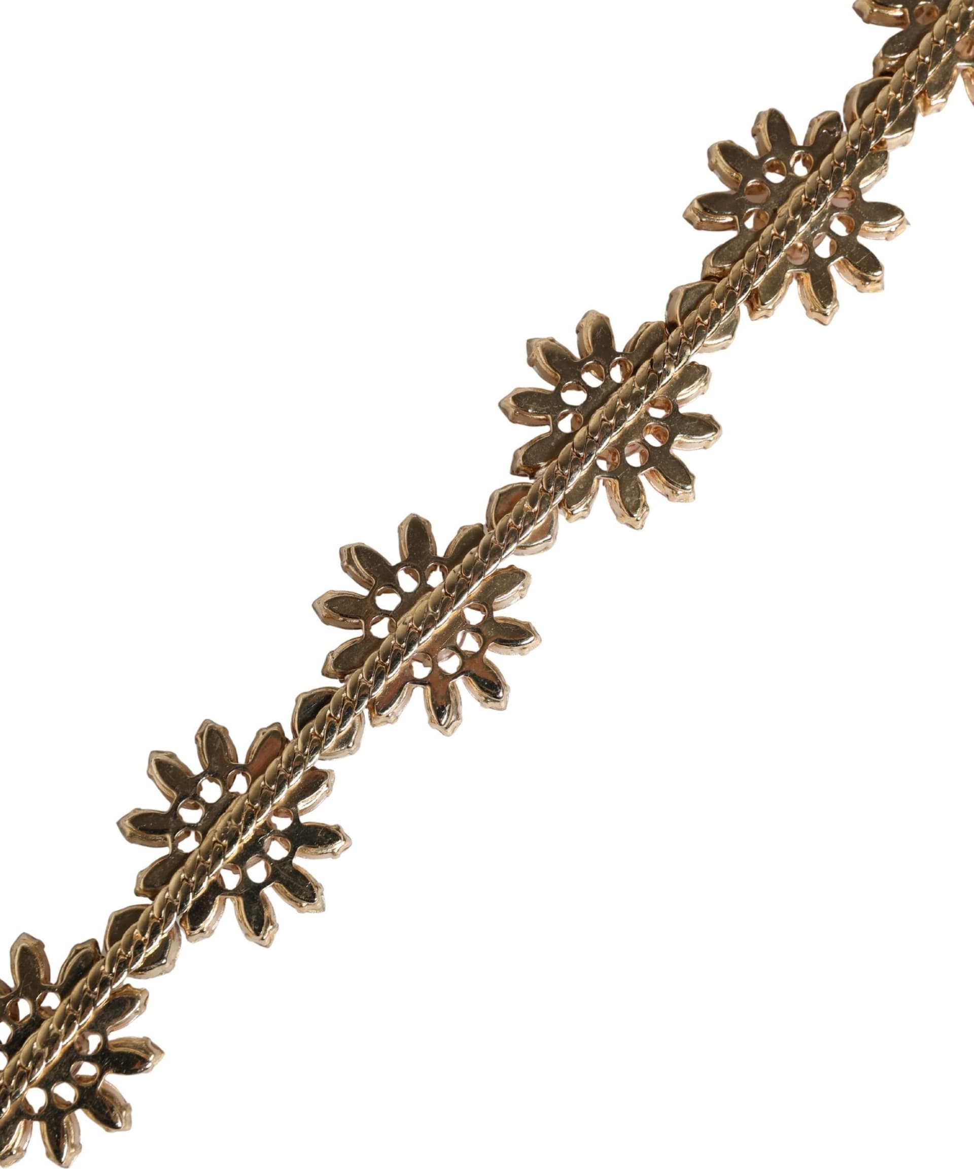 Red Leather Daisy Crystal Embellished Waist Belt - 7