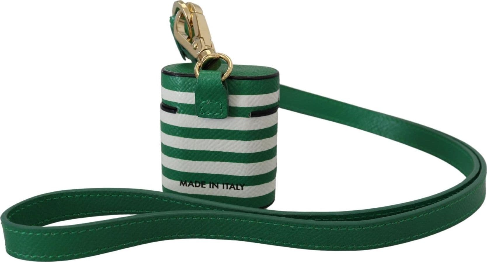 Green Leather Strap Gold Metal Logo Airpods Case - 2