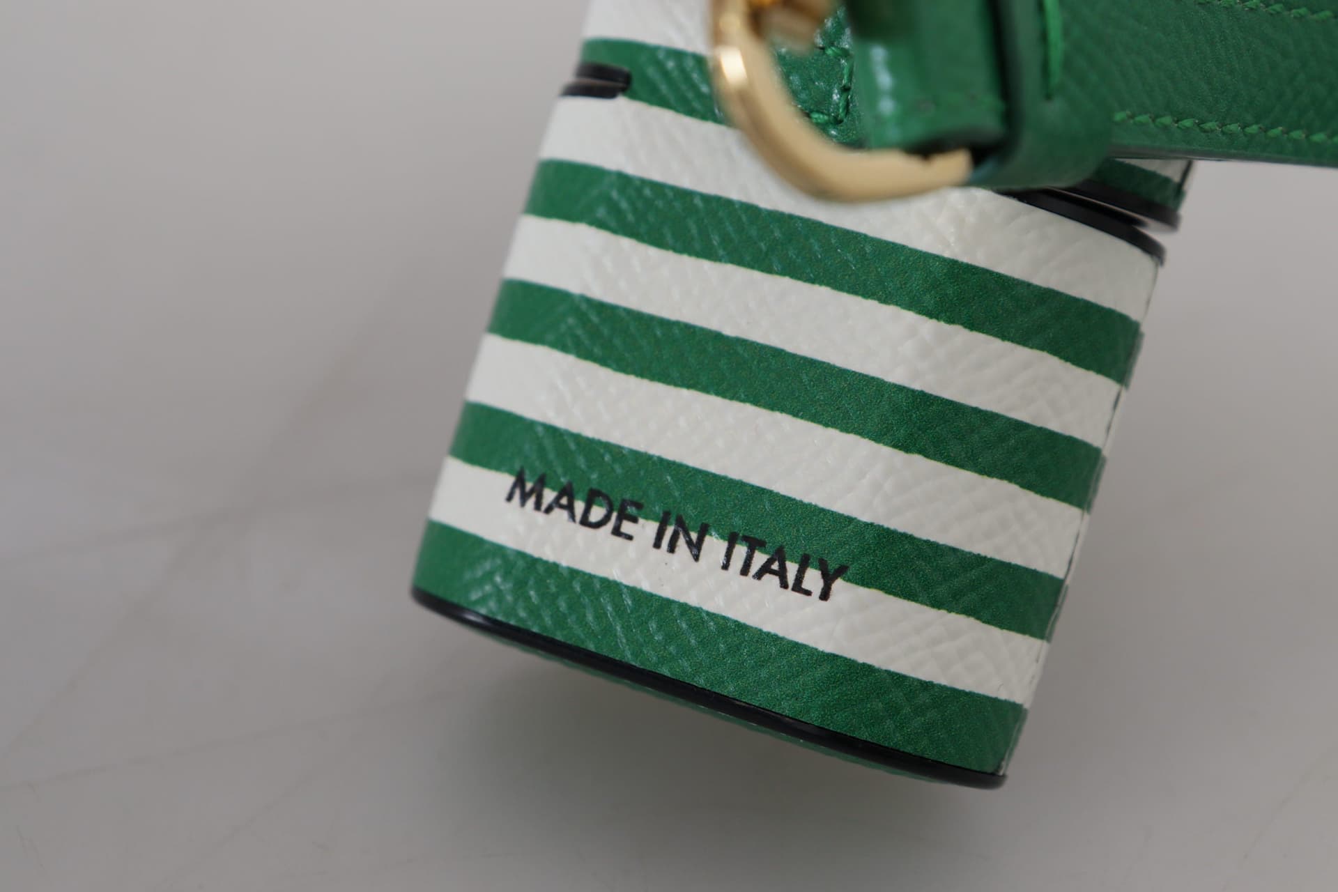 Green Leather Strap Gold Metal Logo Airpods Case - 5