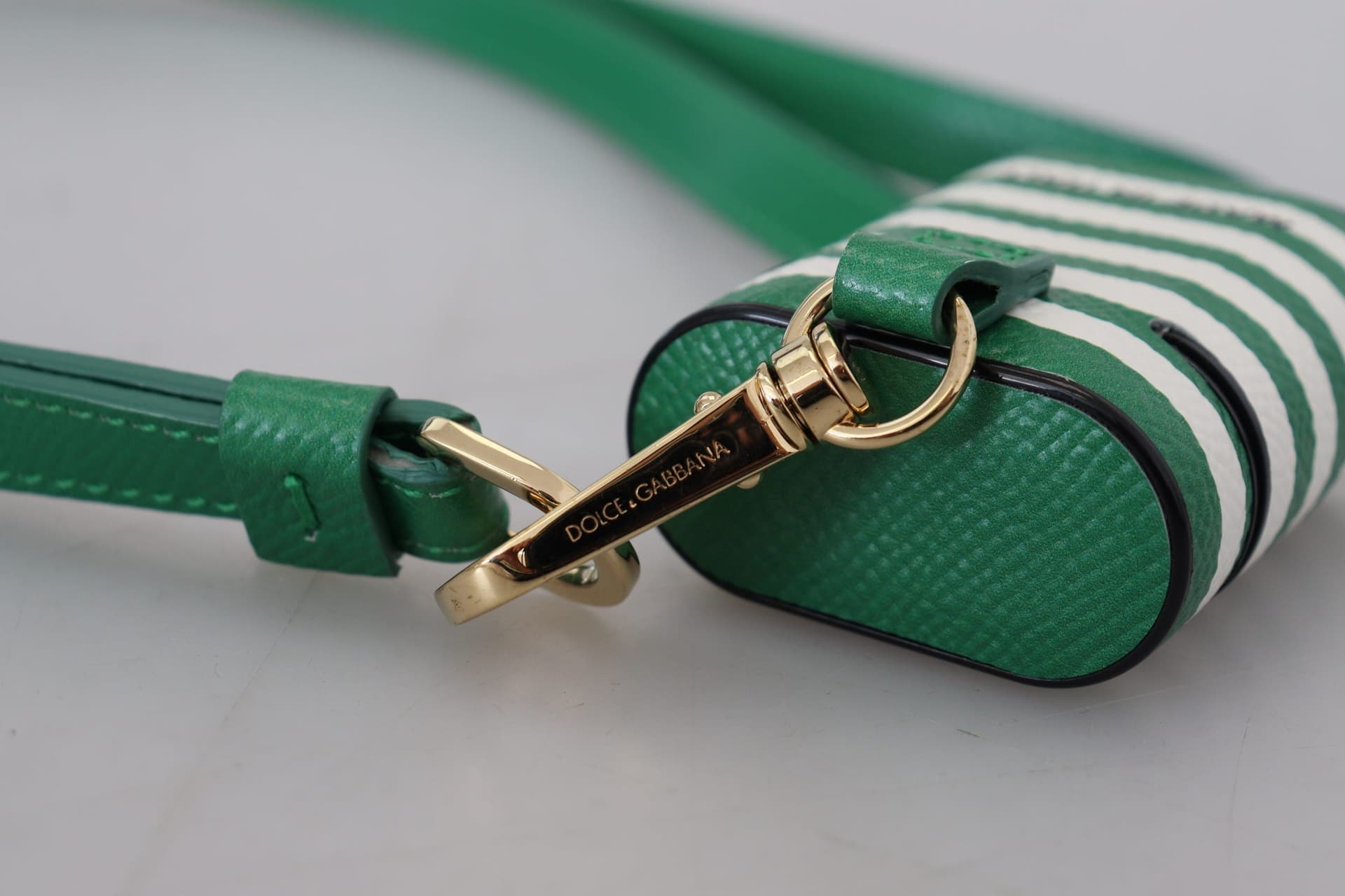 Green Leather Strap Gold Metal Logo Airpods Case - 6