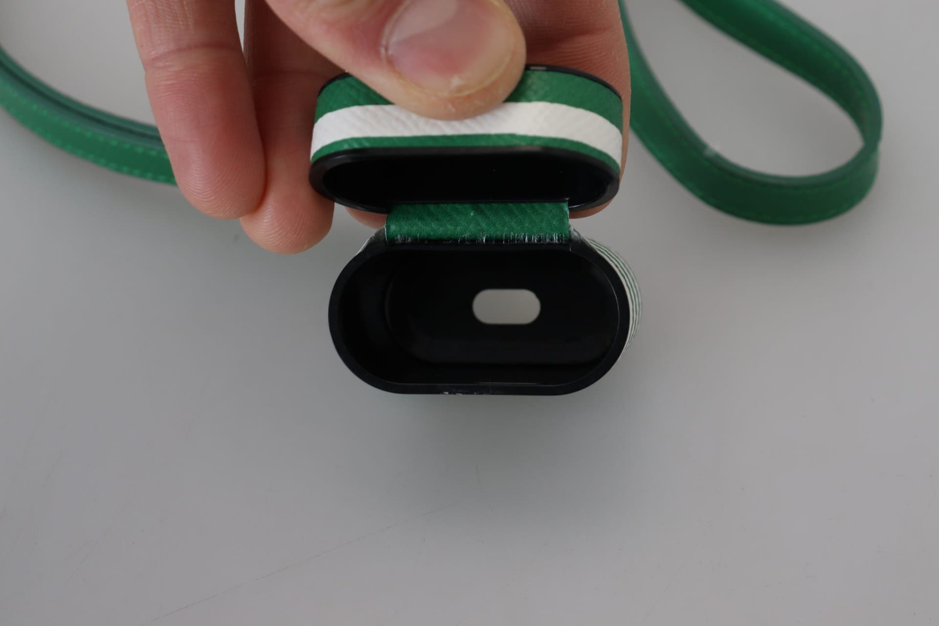 Green Leather Strap Gold Metal Logo Airpods Case - 7