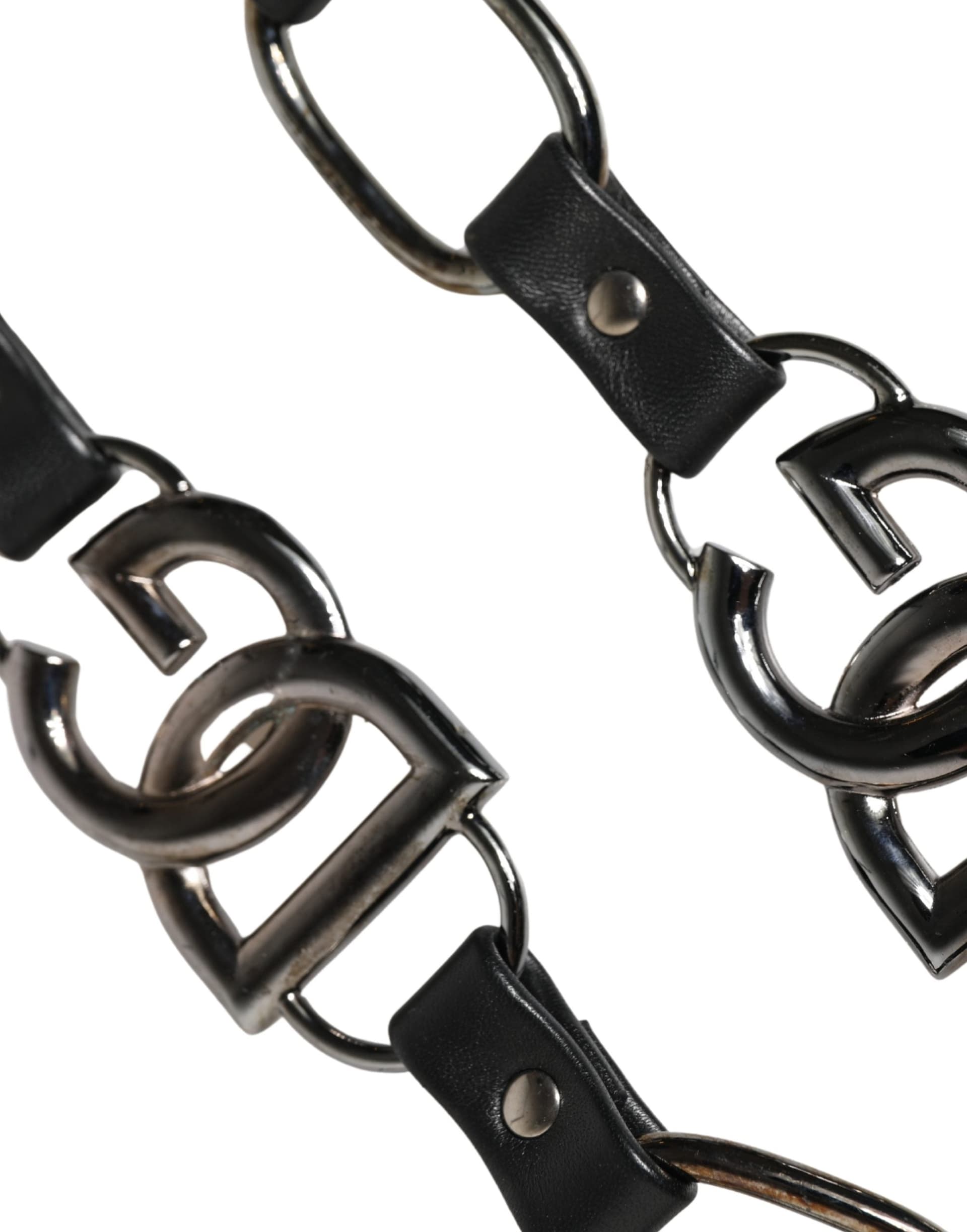 Black Leather Silver Chain Bag Accessory Shoulder Strap - 2