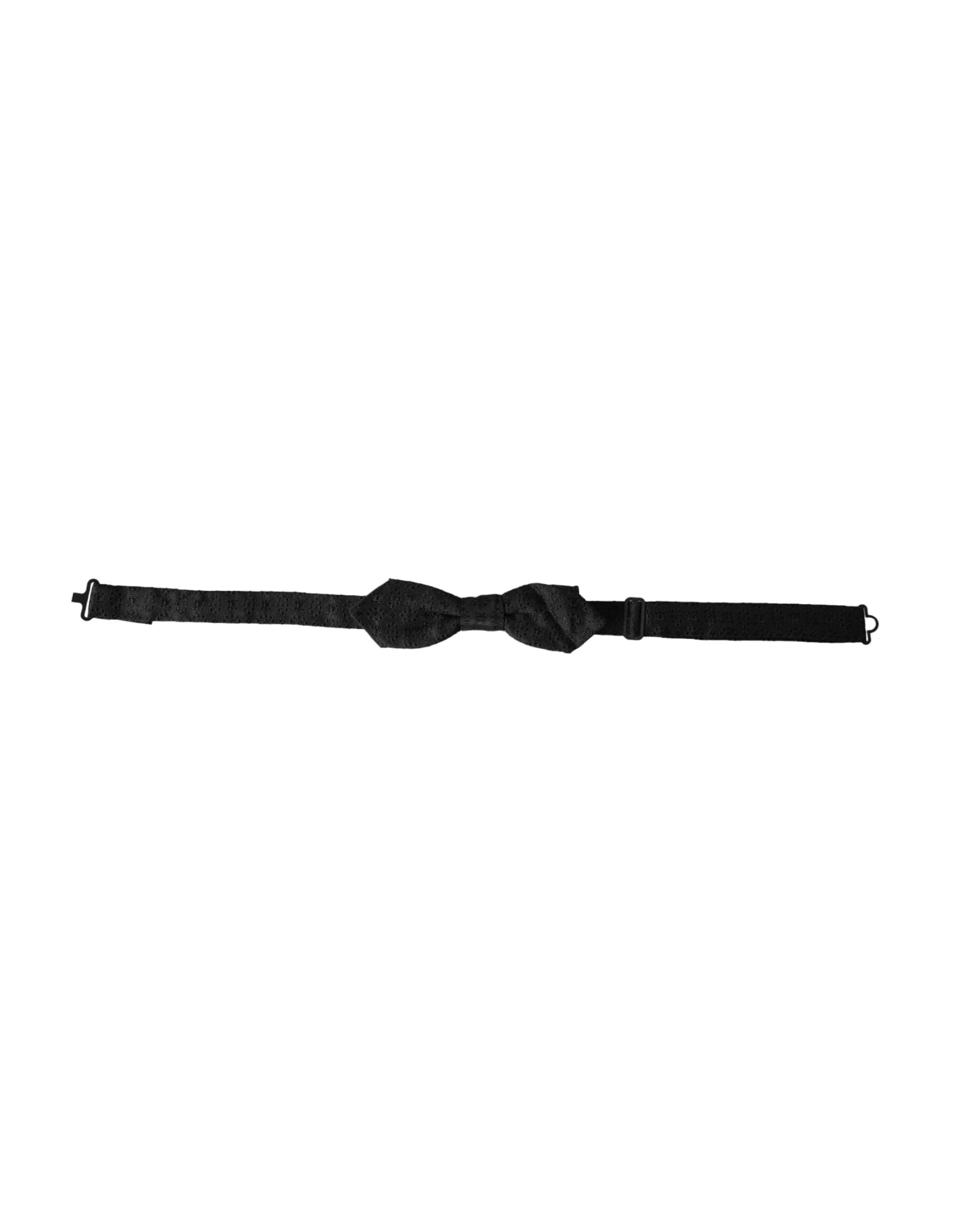 Black Silk Fantasy Adjustable Neck Men Bow Tie - 2