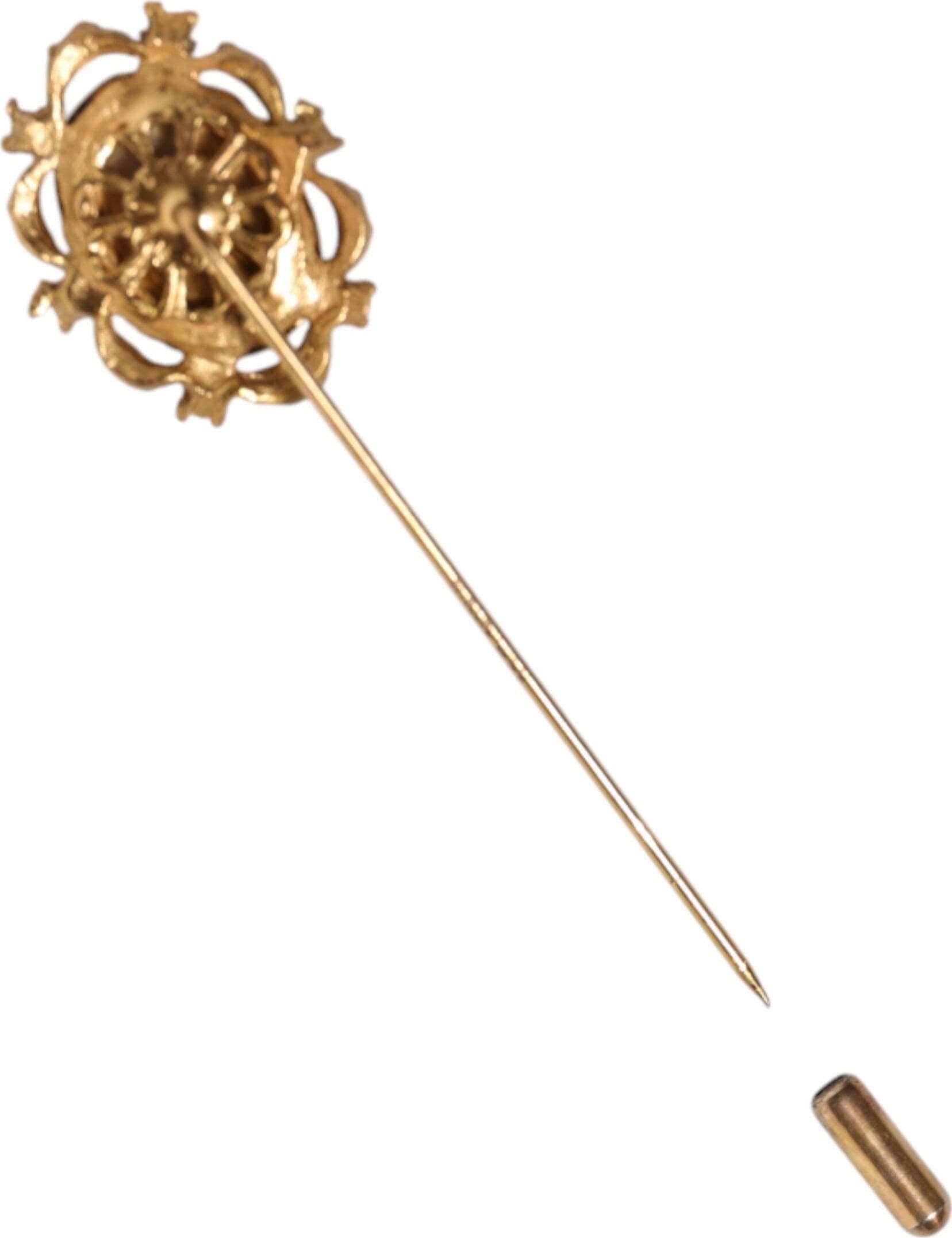 Gold Tone Green Stone Antique Men Accessory Brooch Pin - 4