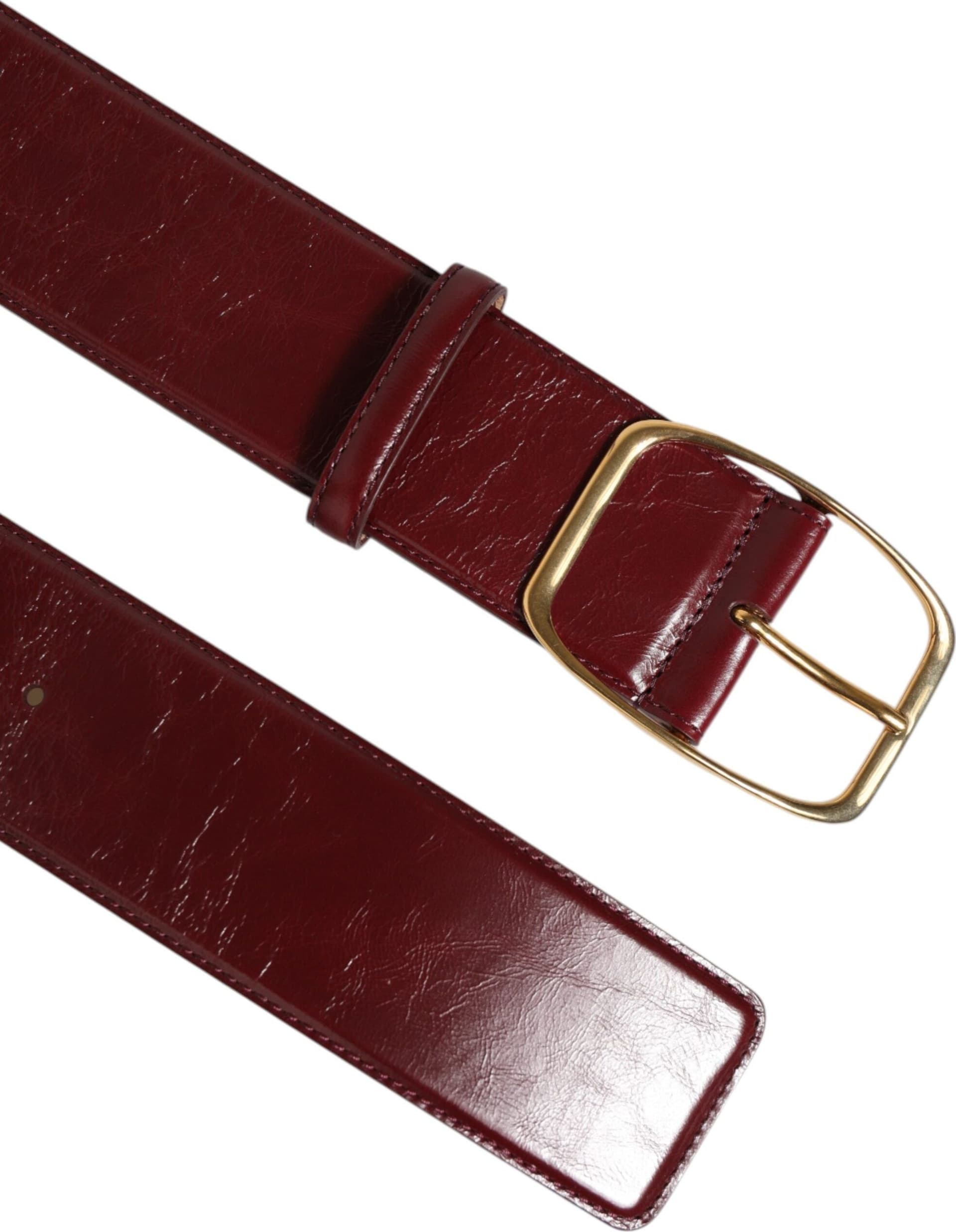 Burgundy Leather Gold Metal Buckle Women Belt - 4