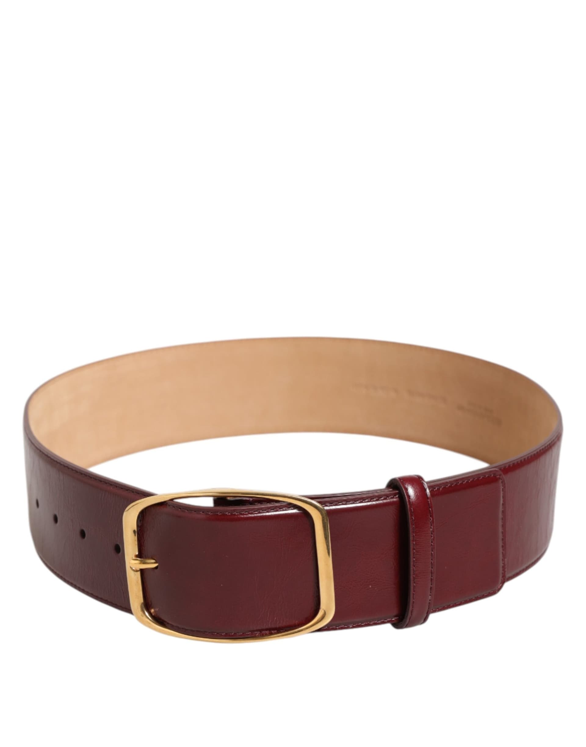 Burgundy Leather Gold Metal Buckle Women Belt - 5