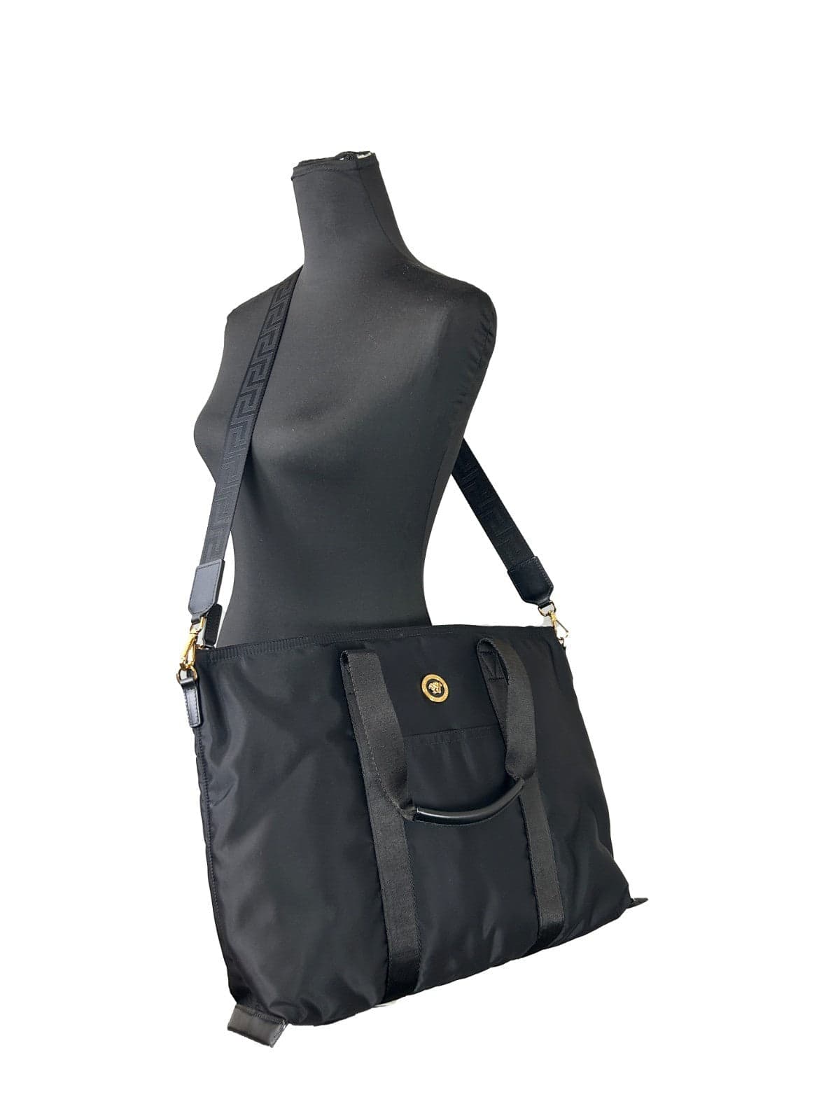 Versace Black Nylon Fabric La Medusa Shoulder Tote Bag - 2