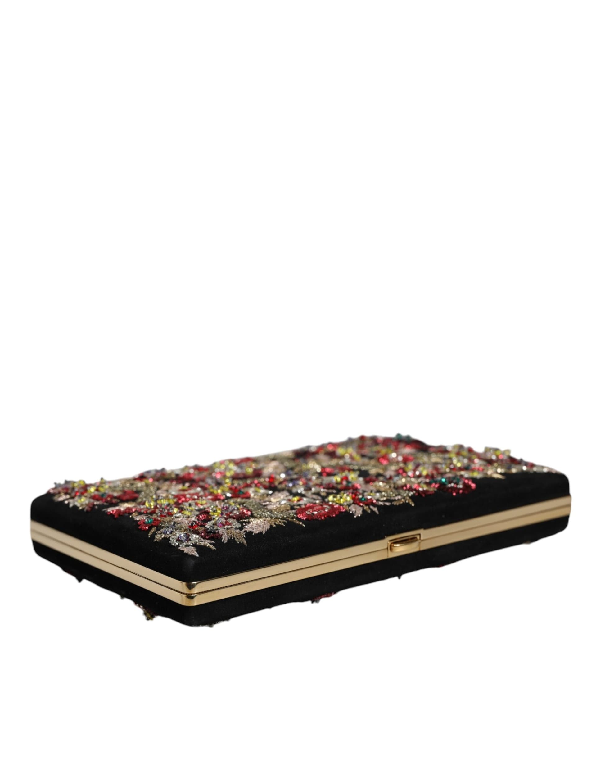 Multicolor Floral Gold Frame Clutch Evening Purse Bag - 4