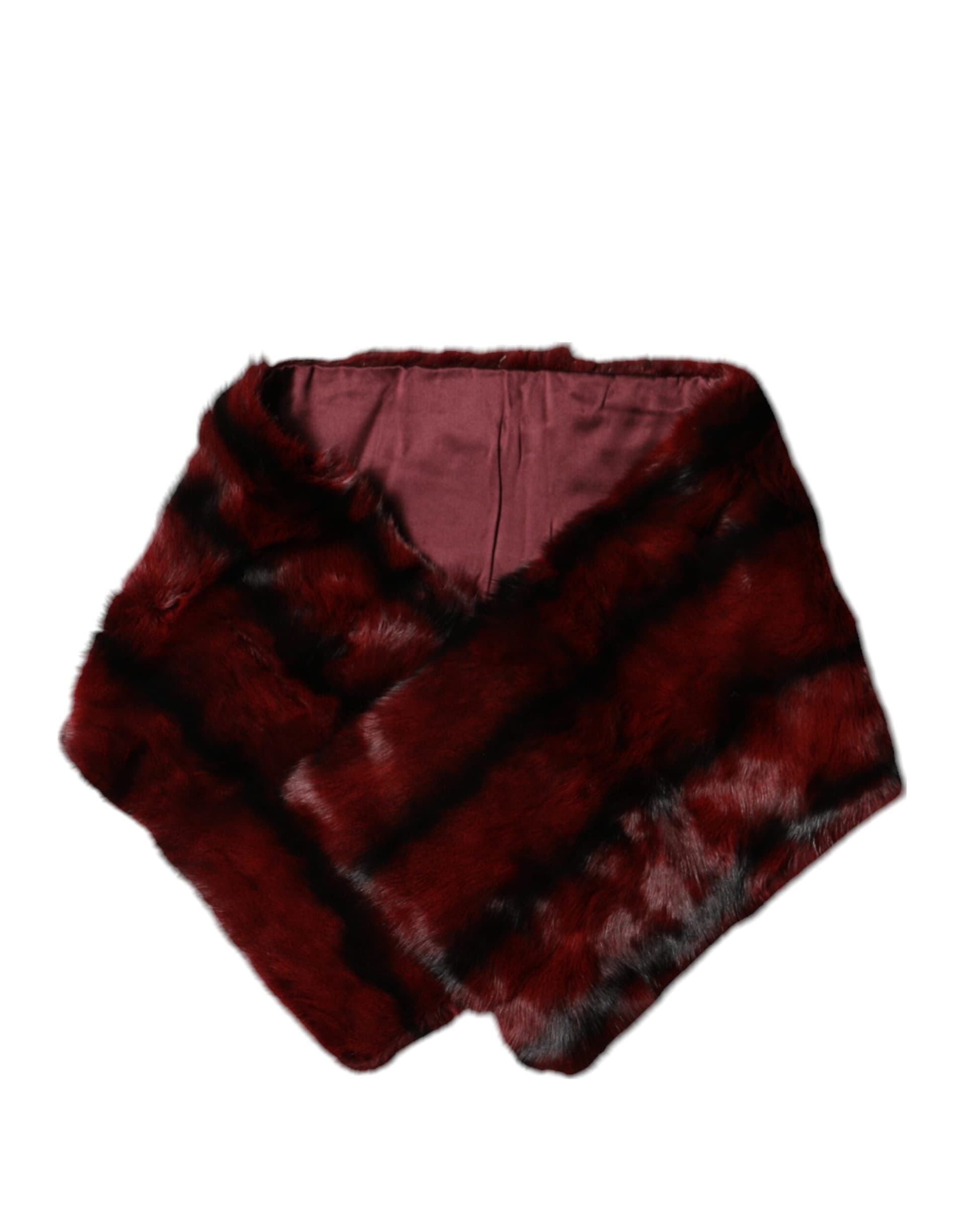 Black Red Stripe Fur Shawl Neck Wrap Scarf - 3