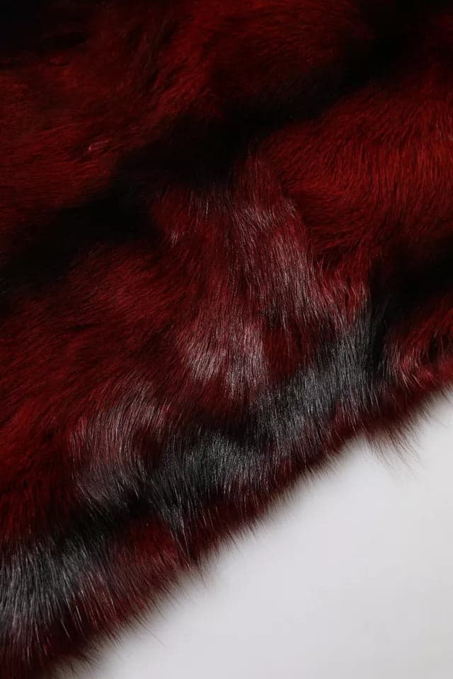 Black Red Stripe Fur Shawl Neck Wrap Scarf - 5