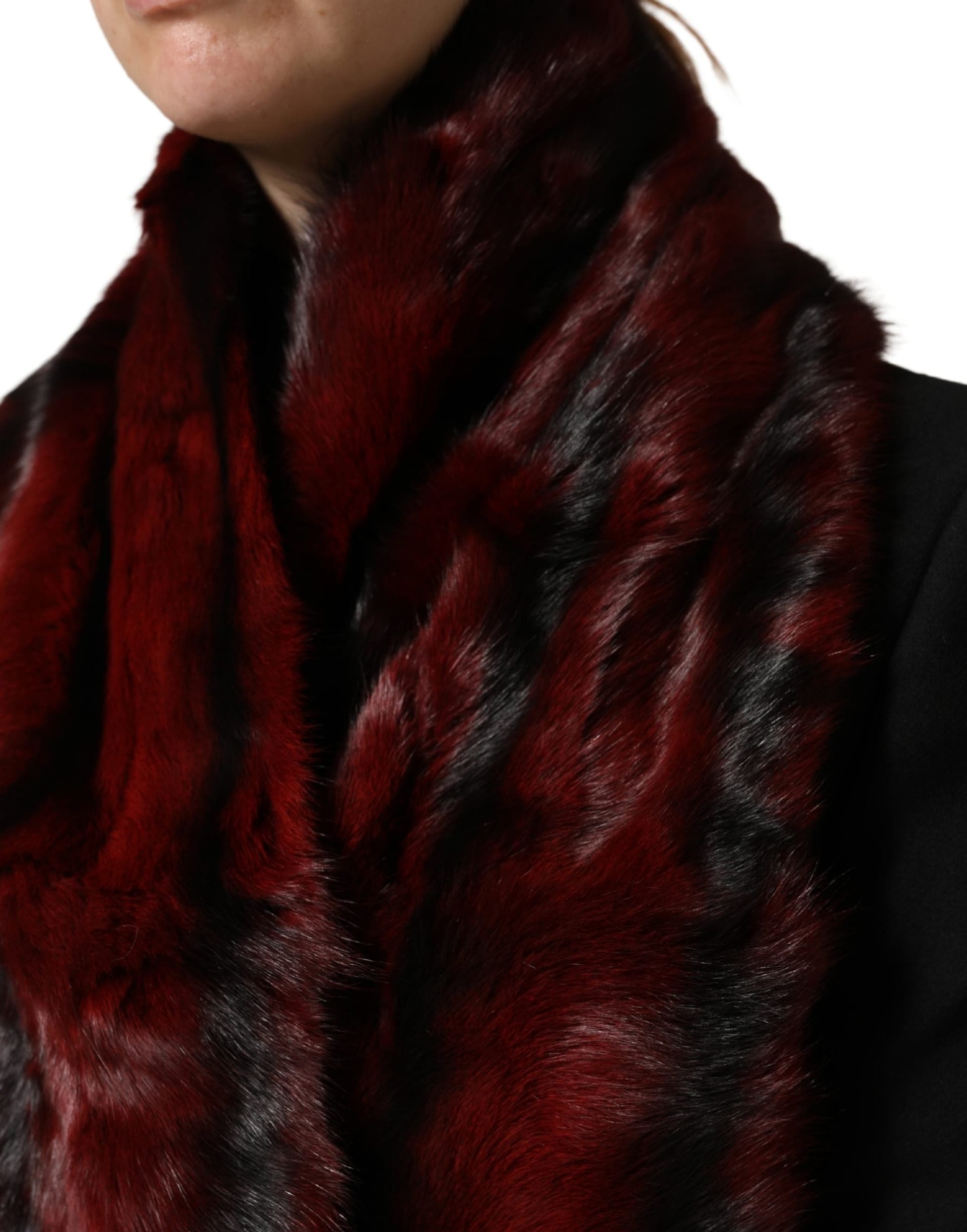 Black Red Stripe Fur Shawl Neck Wrap Scarf - 6