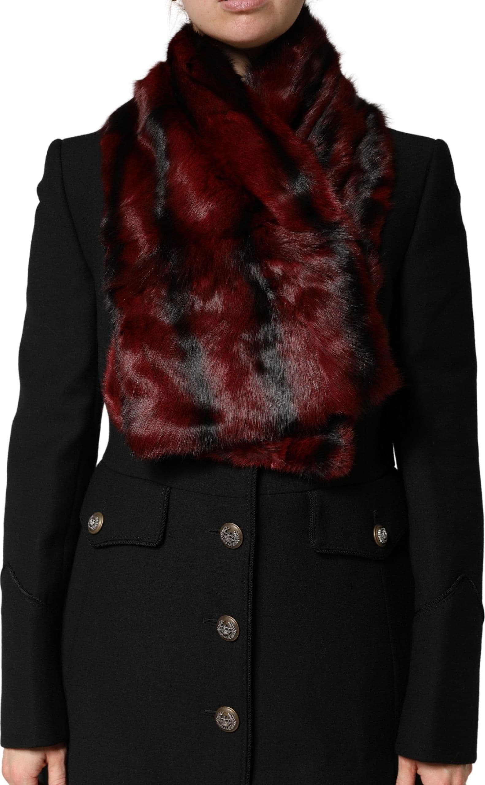 Black Red Stripe Fur Shawl Neck Wrap Scarf - 8
