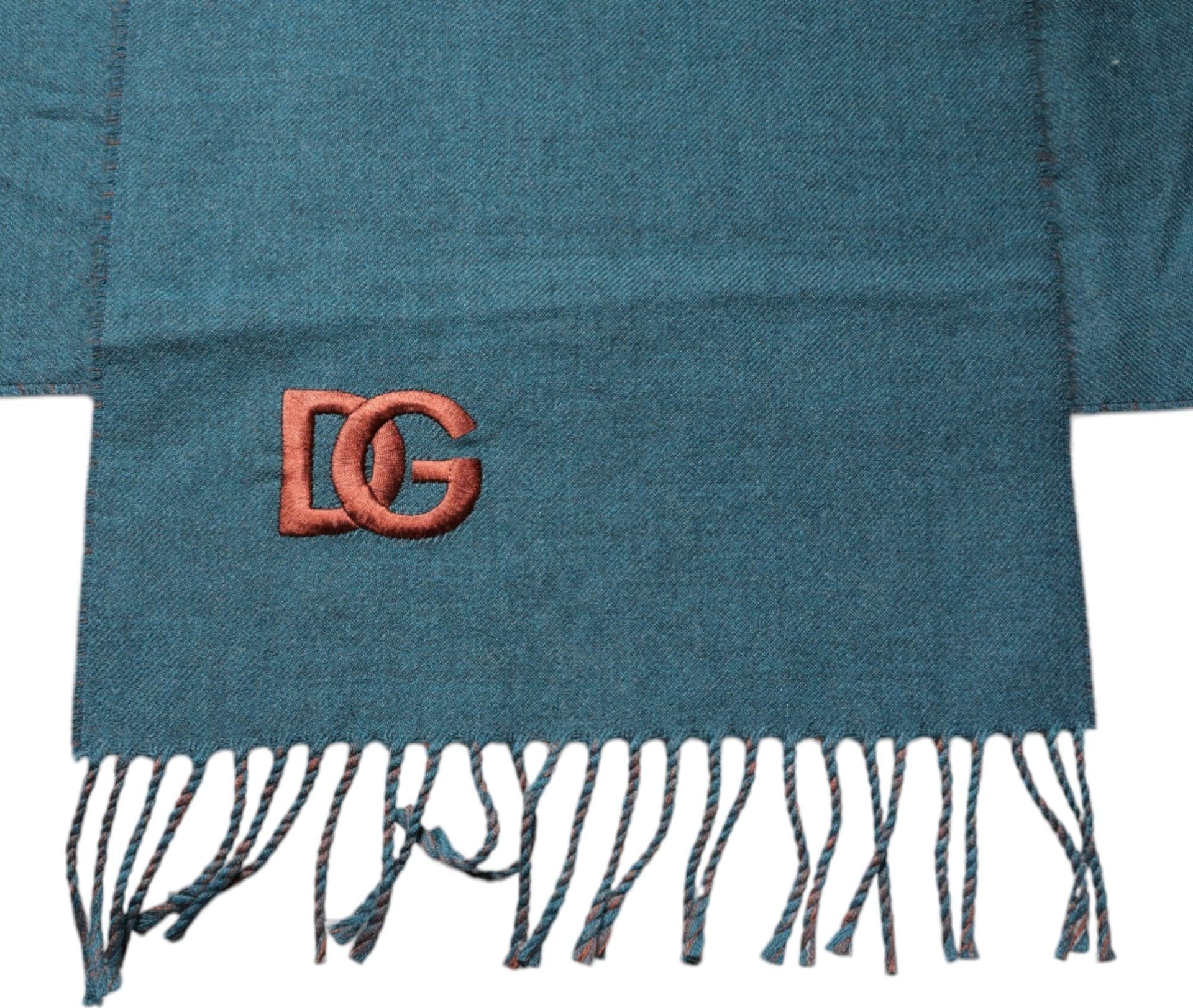 Blue Green Wool Fringes Wrap Shawl Scarf - 2