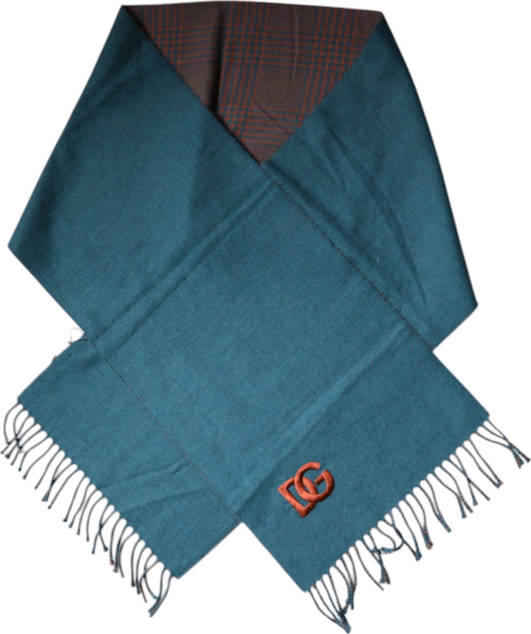 Blue Green Wool Fringes Wrap Shawl Scarf - 3