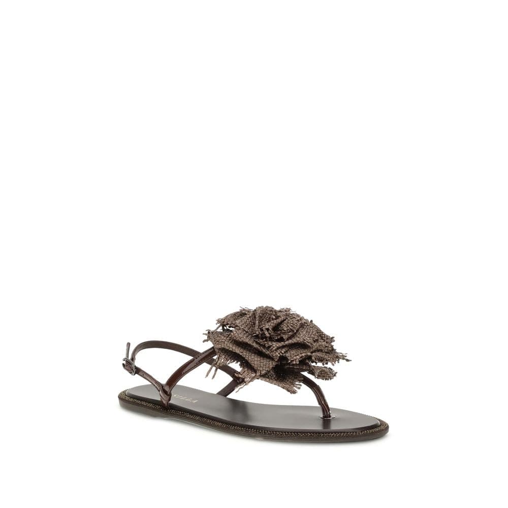 Brown Calf Leather Bos Taurus Flat Sandals - 2