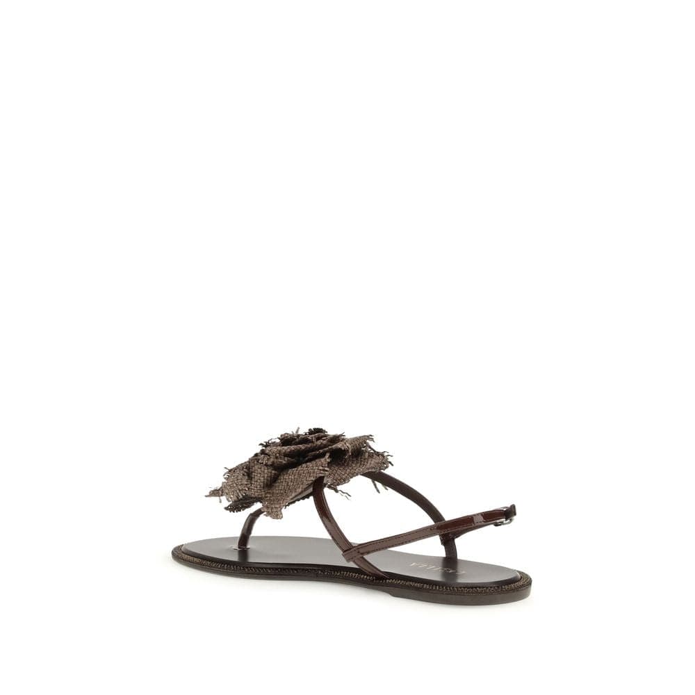 Brown Calf Leather Bos Taurus Flat Sandals - 3