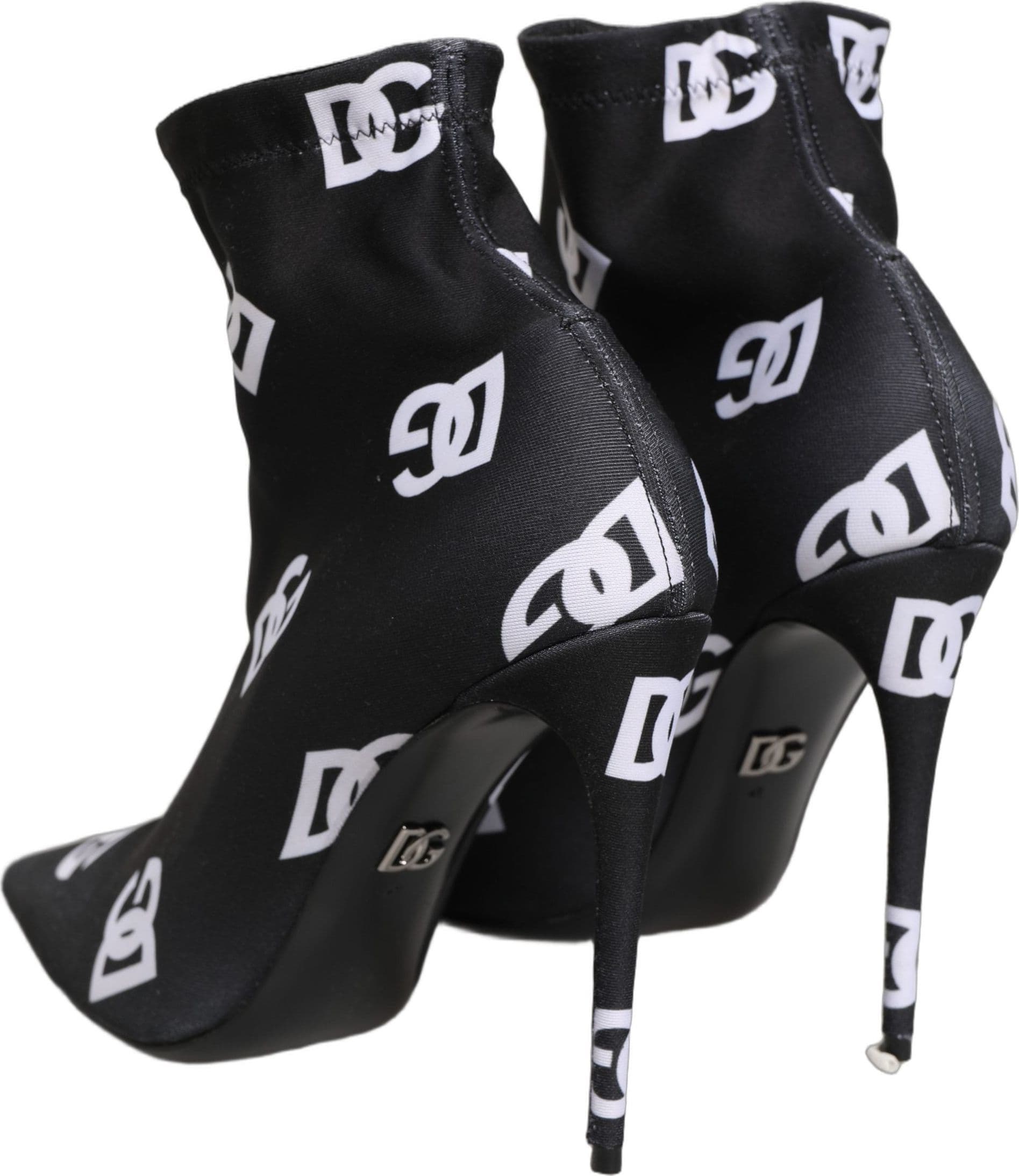 Black Logo Stretch Heels Ankle Boots Shoes - 4
