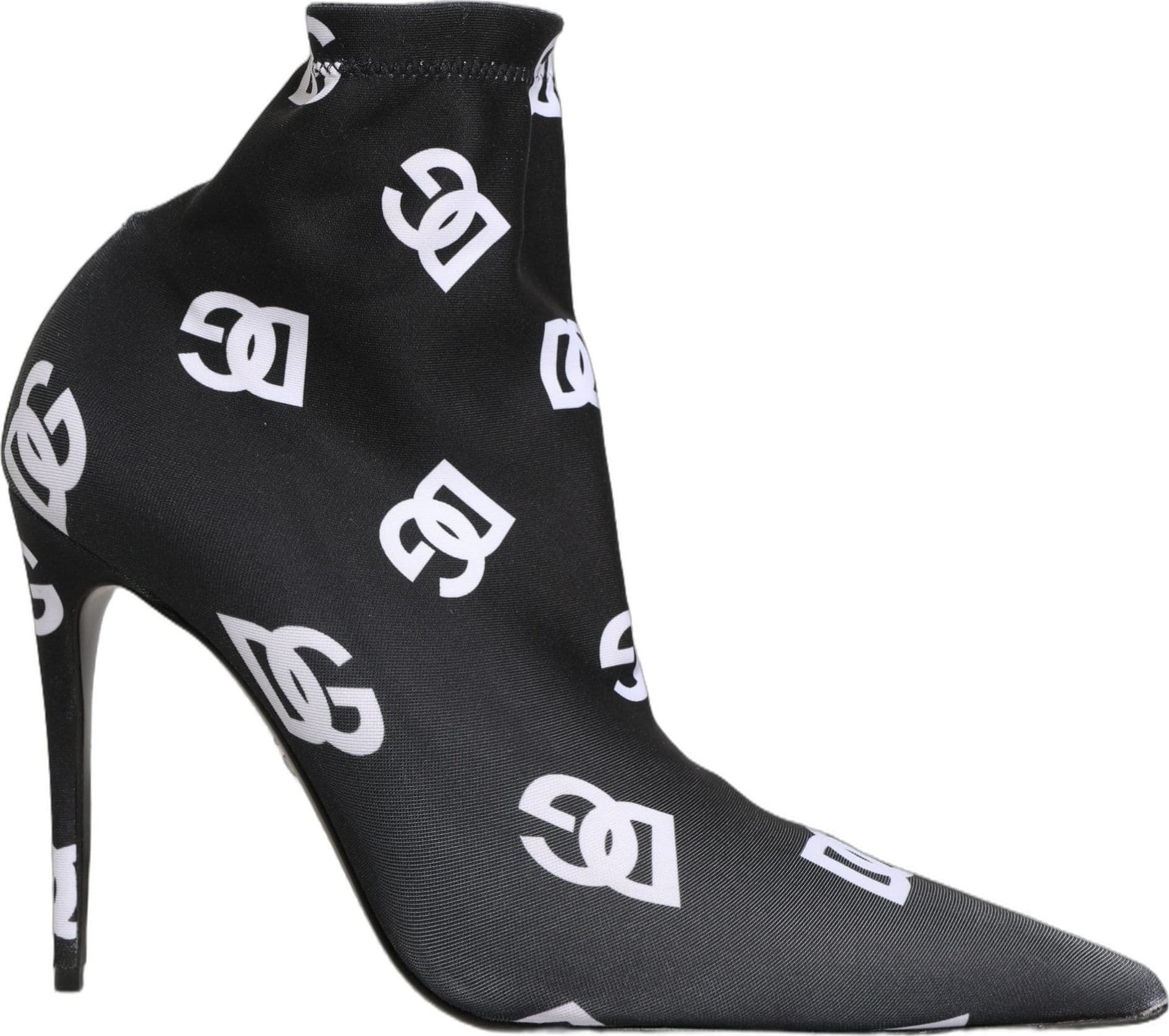 Black Logo Stretch Heels Ankle Boots Shoes - 6