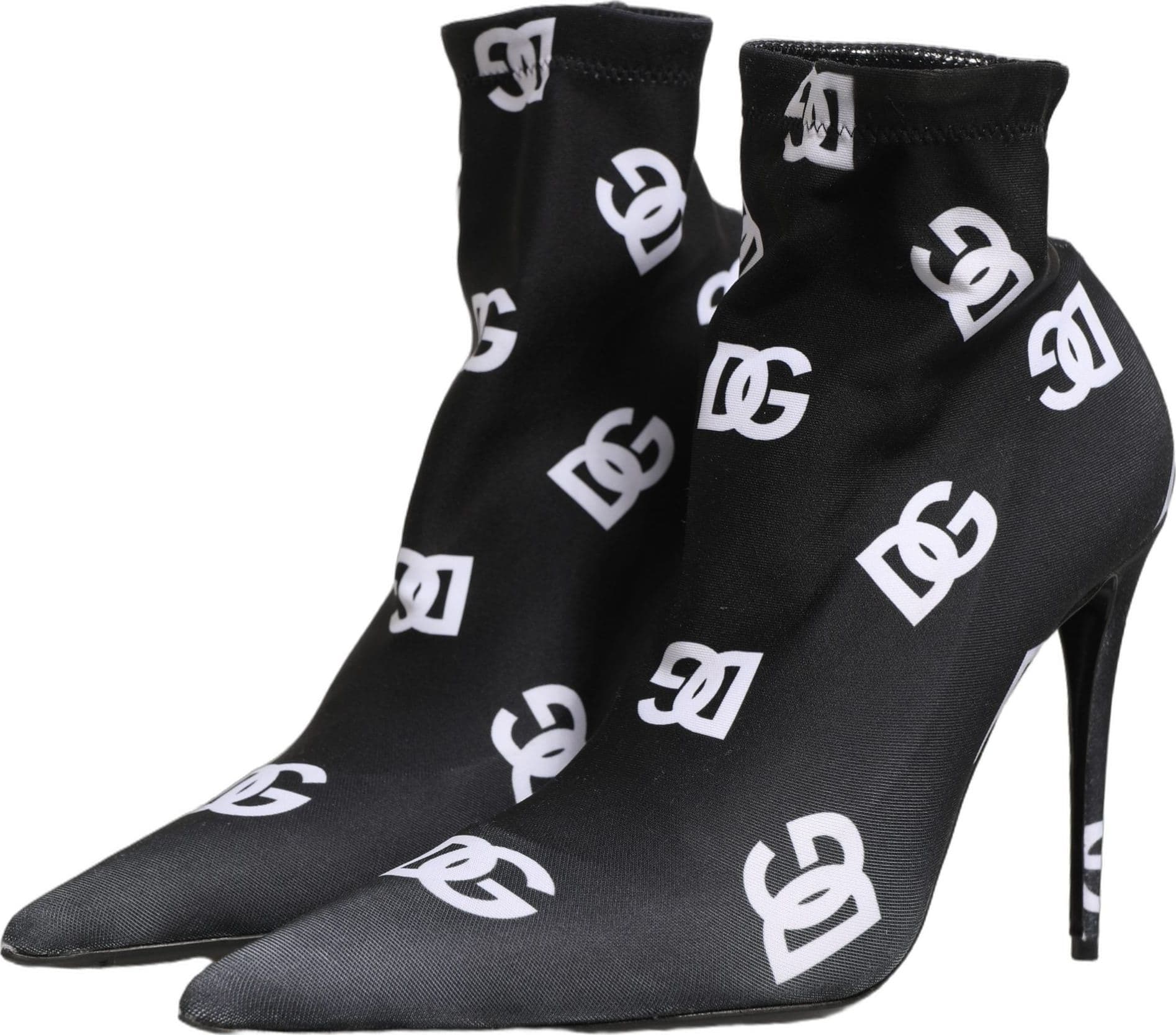 Black Logo Stretch Heels Ankle Boots Shoes - 8