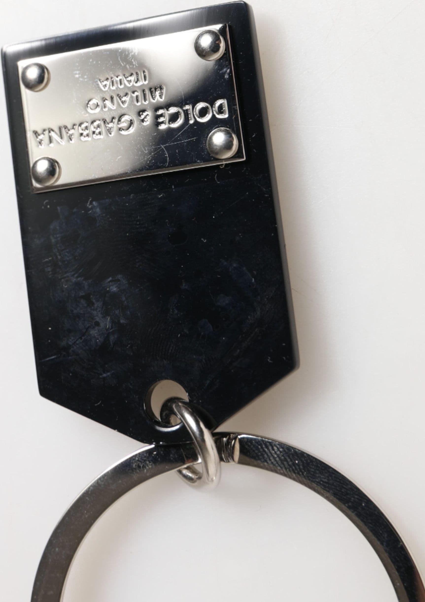 Black Sint Glass Plaque DG Logo Metal PlateKeychain Keyring - 3