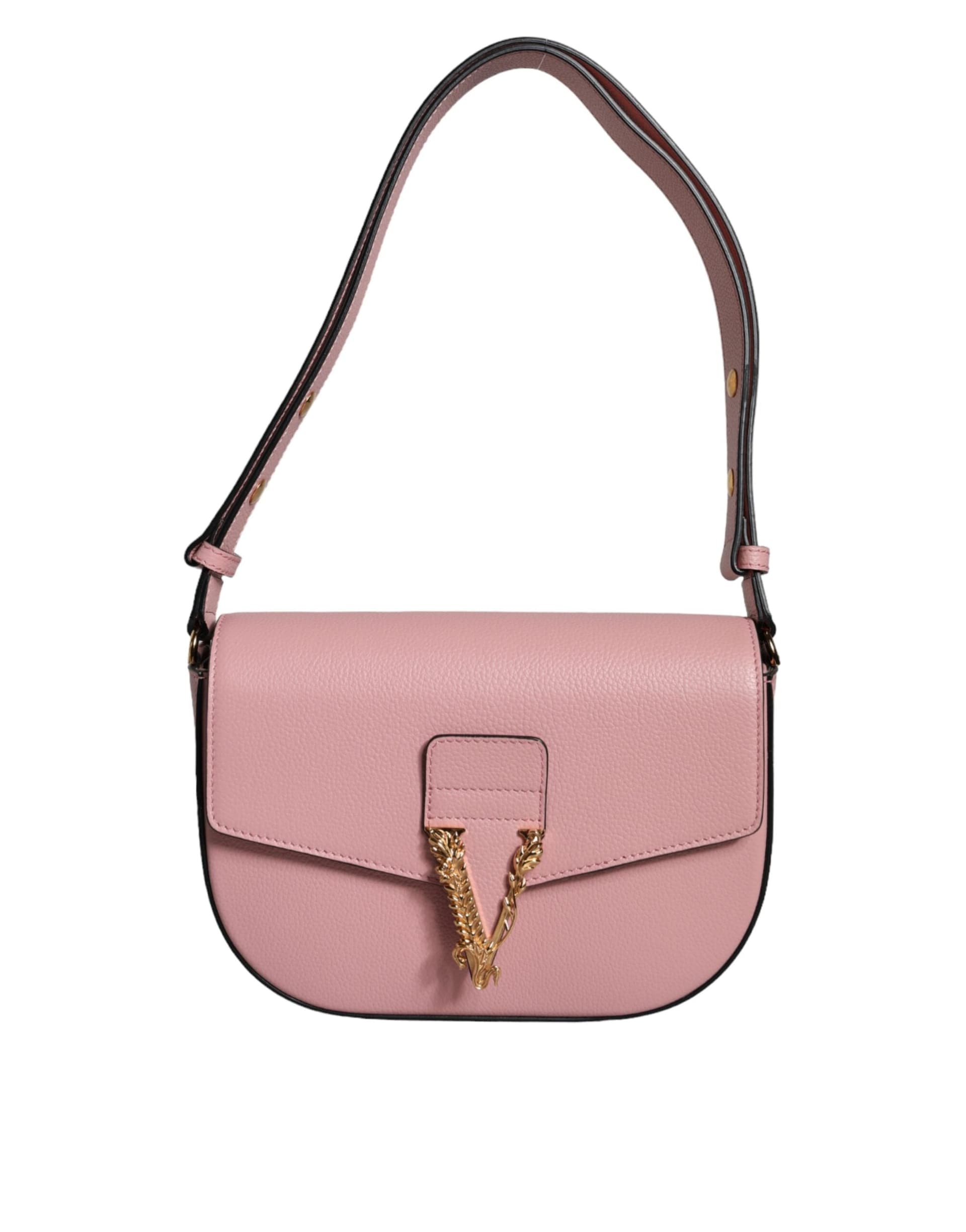 Pink Grainy Calf Leather Logo Crossbody Shoulder Bag - 2