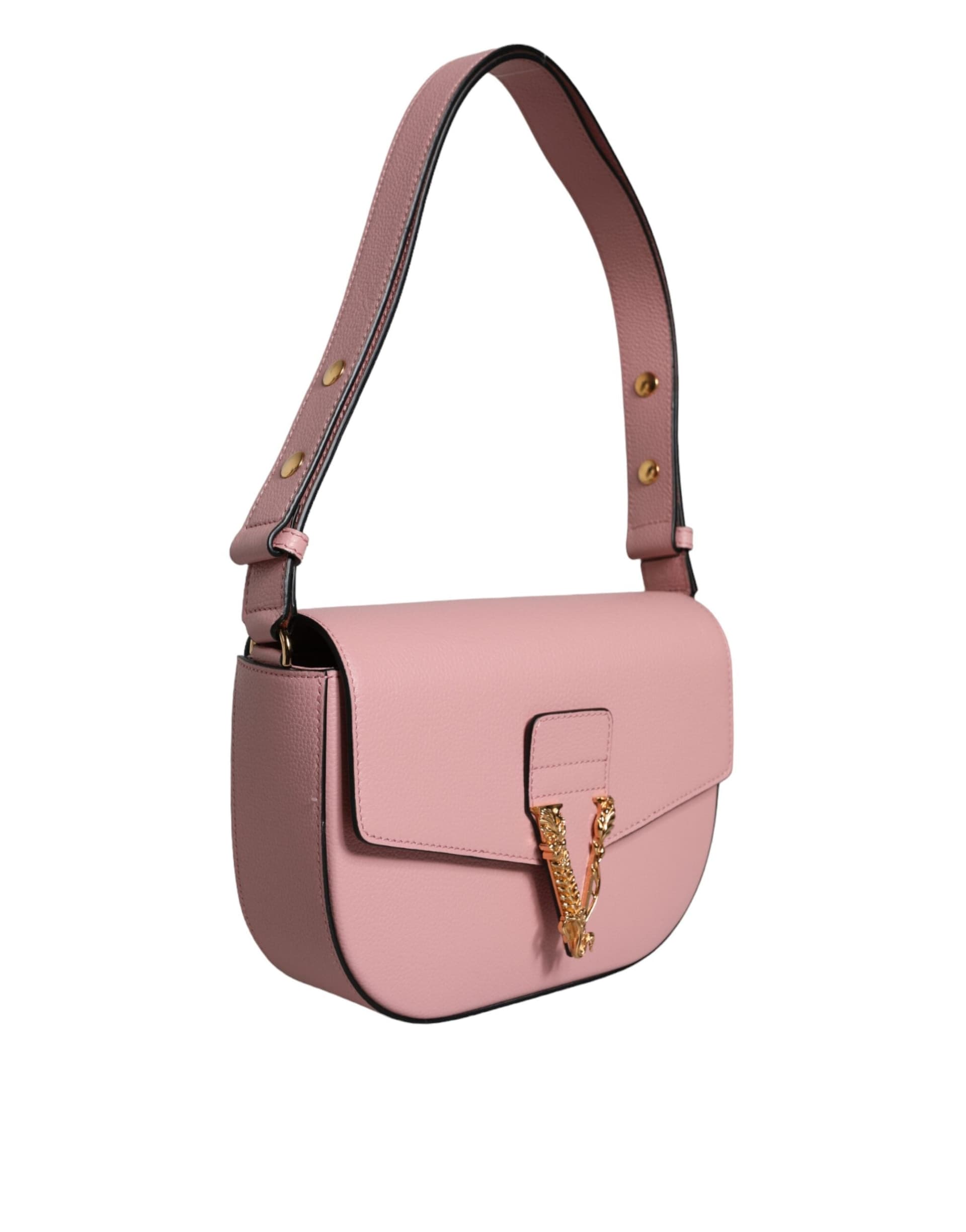 Pink Grainy Calf Leather Logo Crossbody Shoulder Bag - 3
