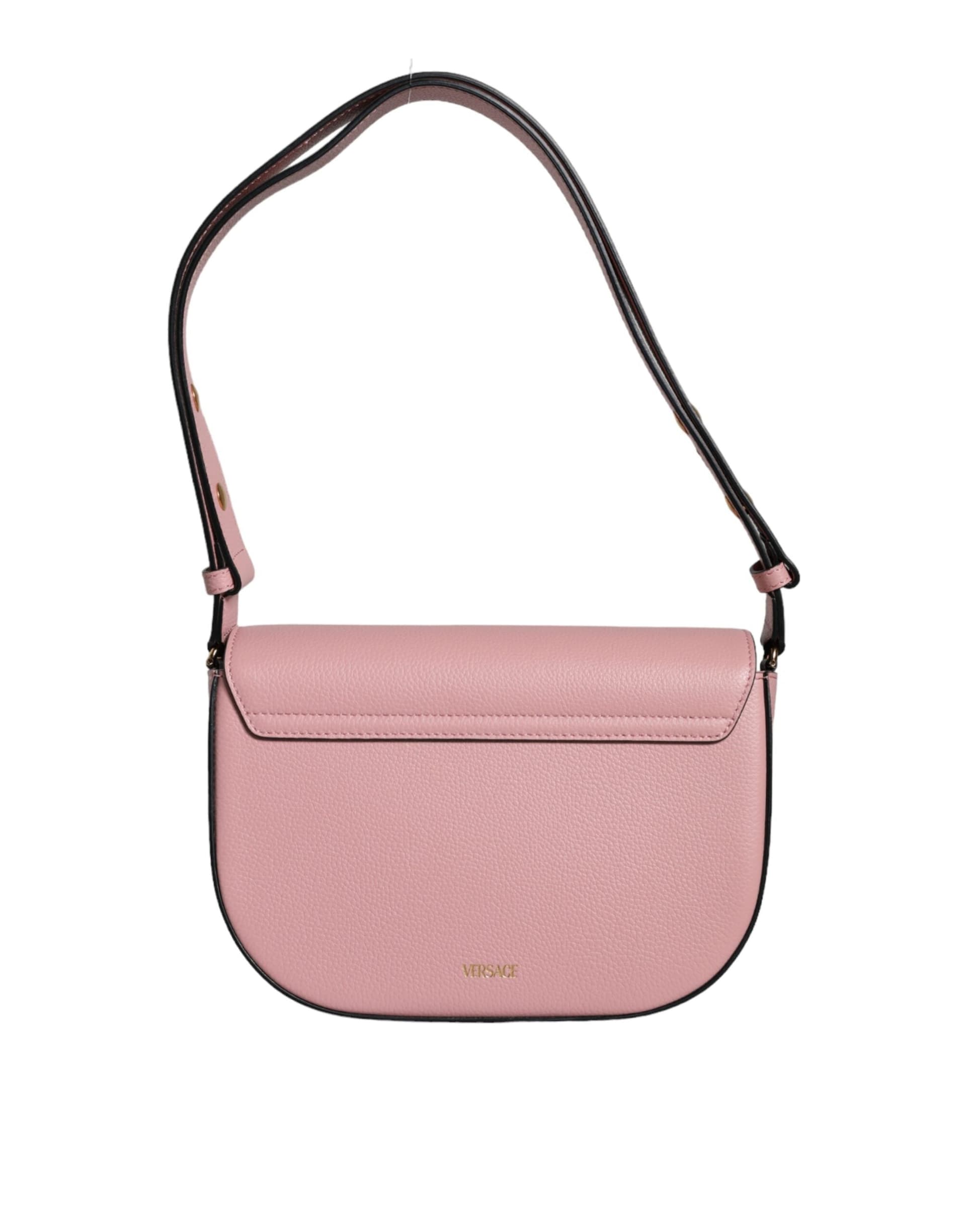 Pink Grainy Calf Leather Logo Crossbody Shoulder Bag - 4