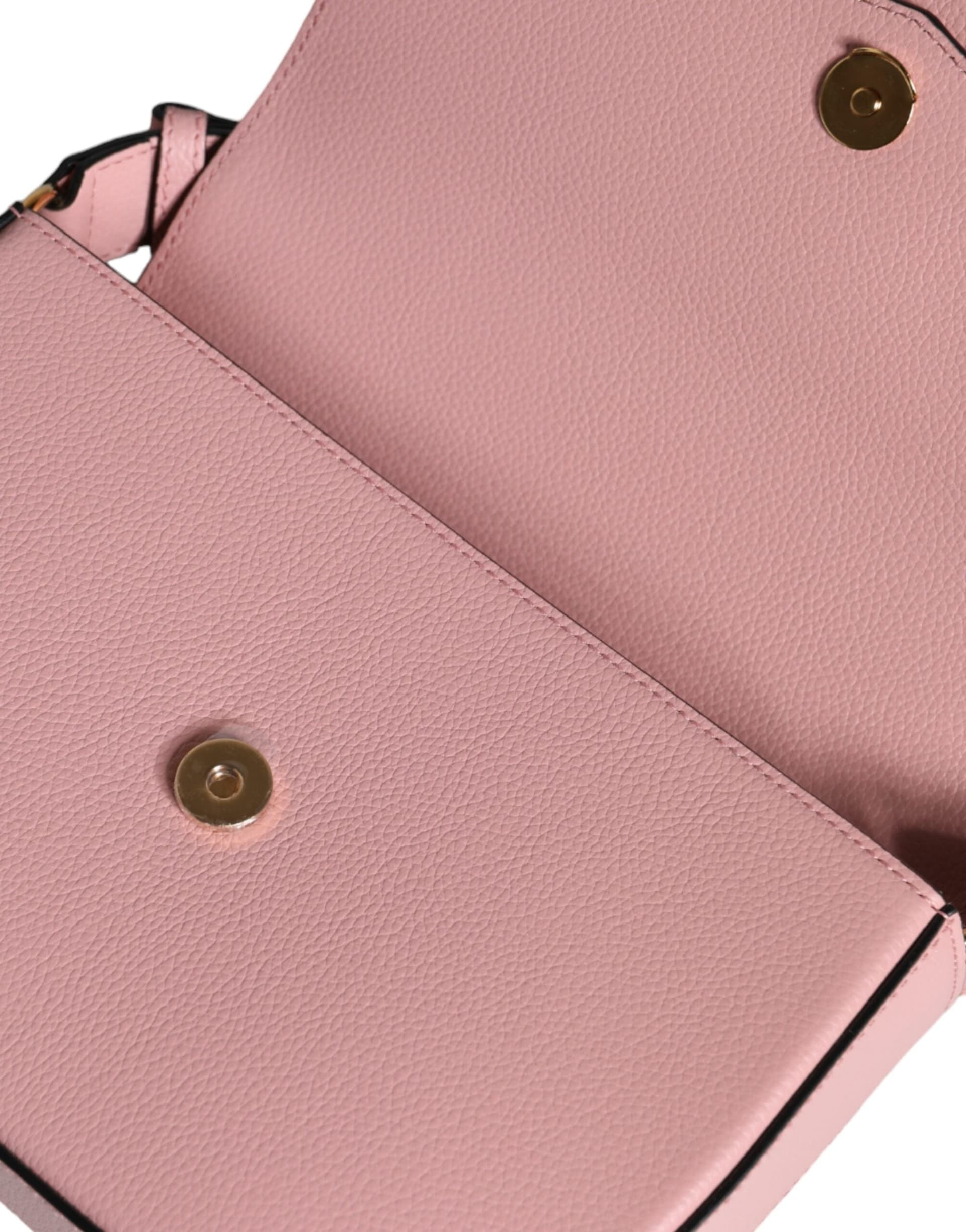 Pink Grainy Calf Leather Logo Crossbody Shoulder Bag - 7