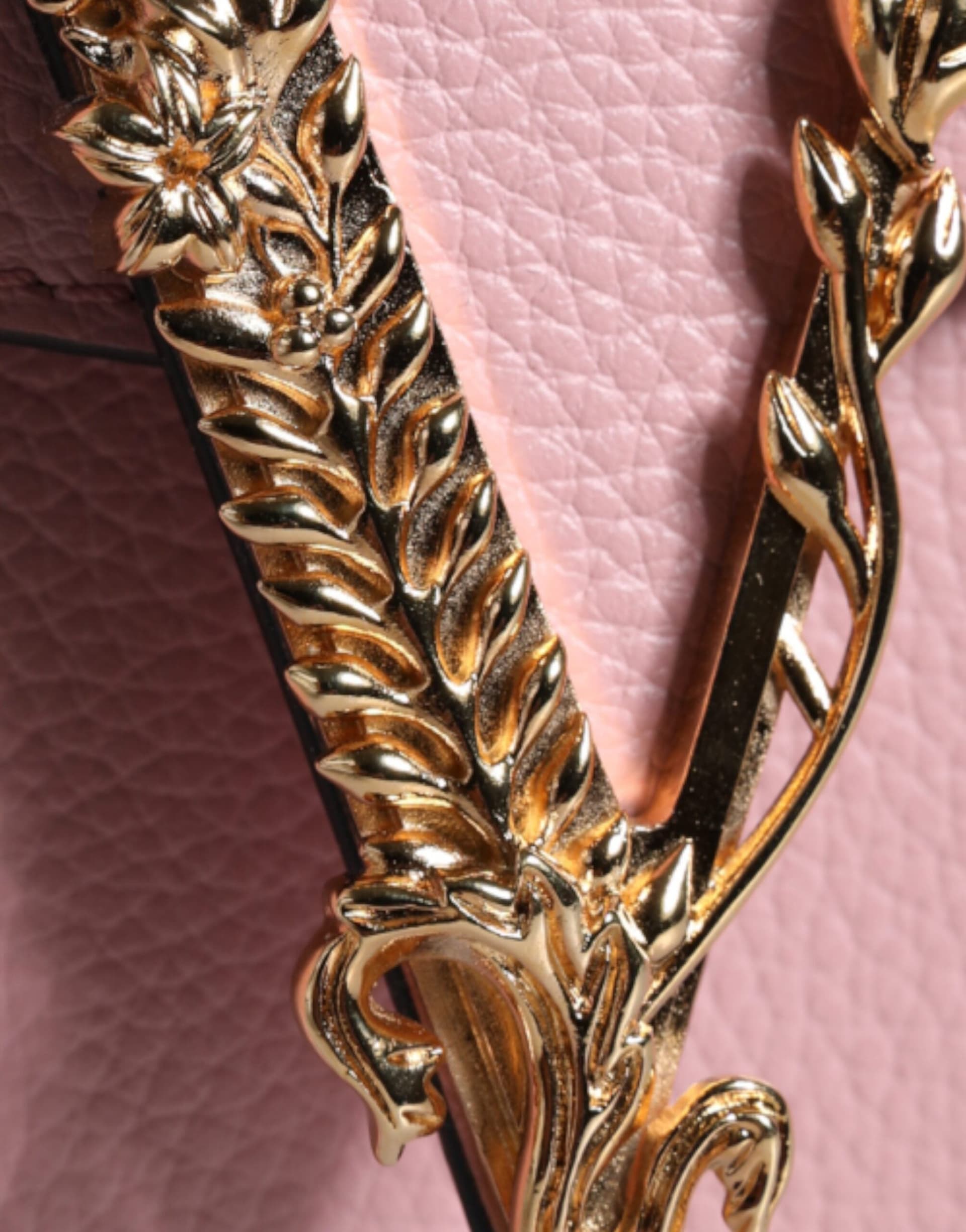 Pink Grainy Calf Leather Logo Crossbody Shoulder Bag - 8