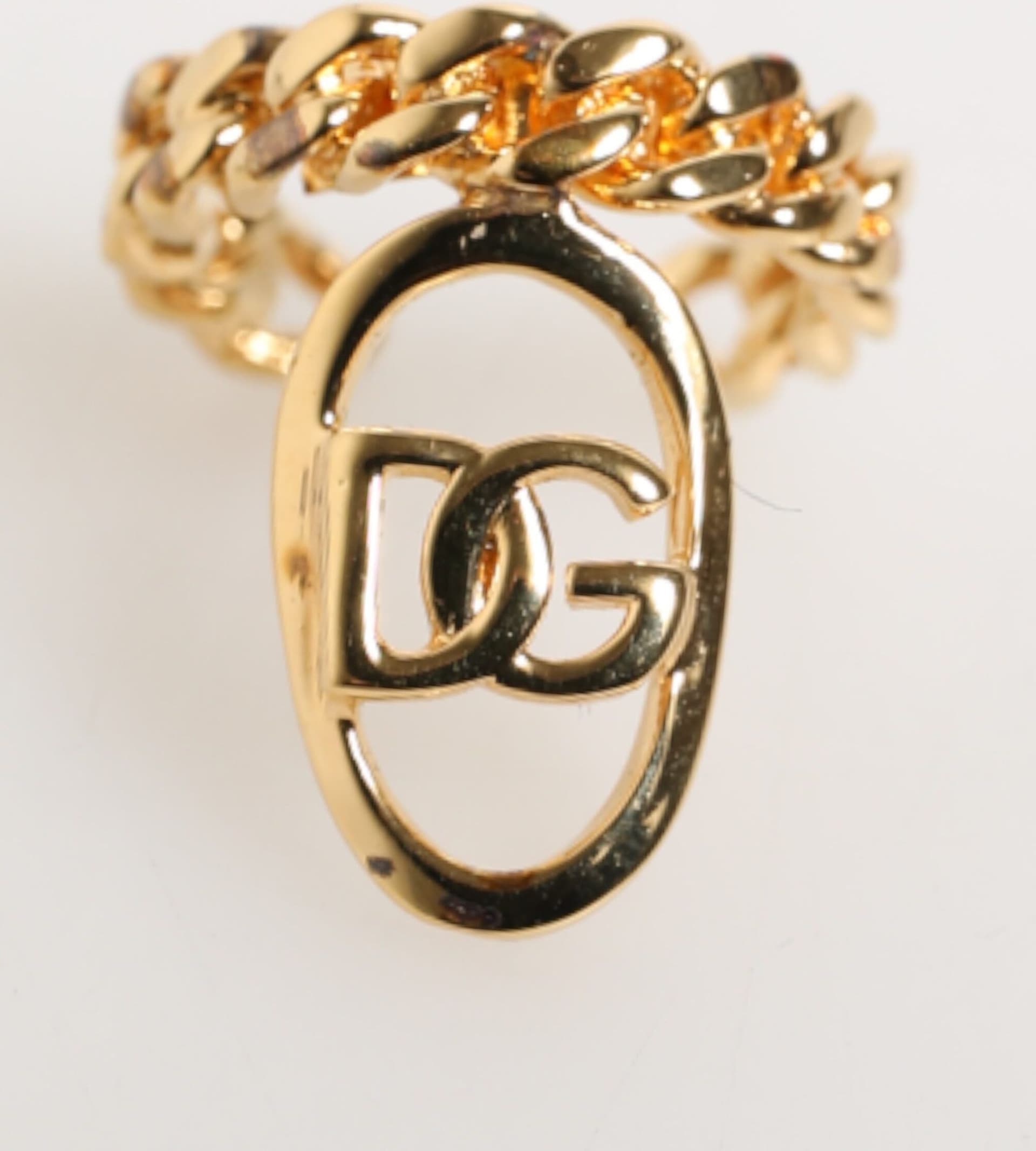Gold Tone Brass Oval DG Logo Chain Adjustable Ring - 2