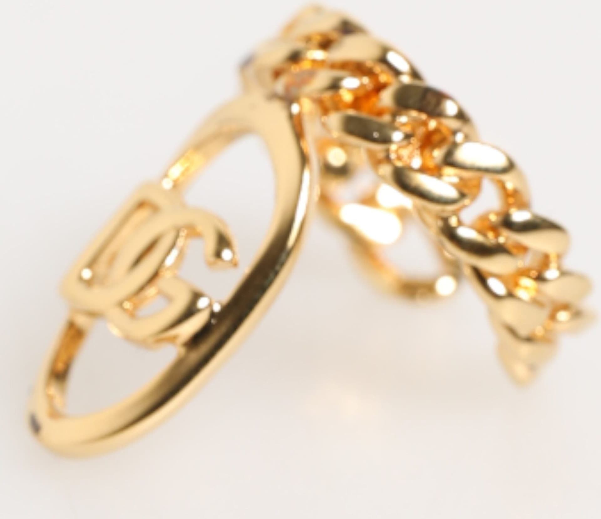 Gold Tone Brass Oval DG Logo Chain Adjustable Ring - 3