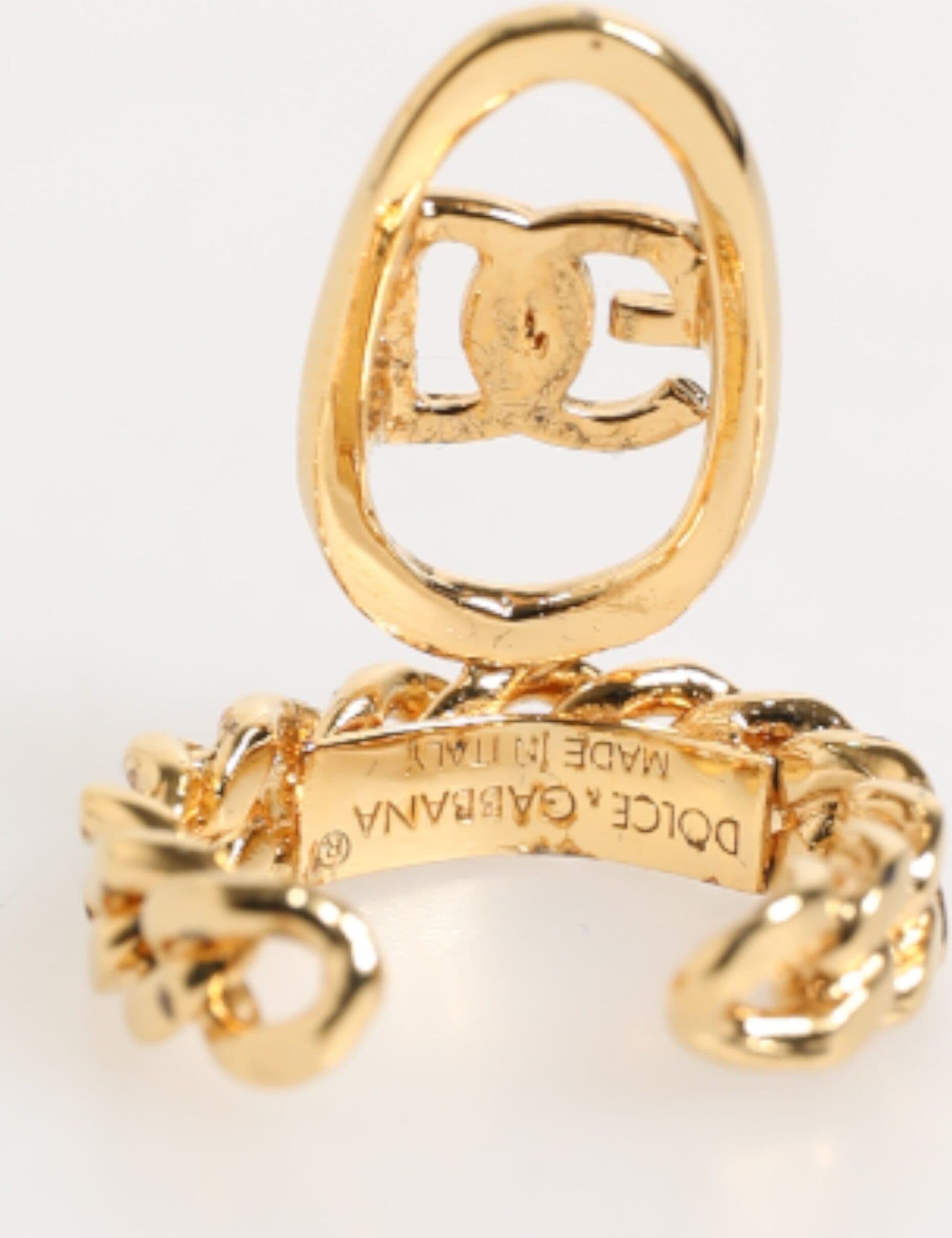 Gold Tone Brass Oval DG Logo Chain Adjustable Ring - 5