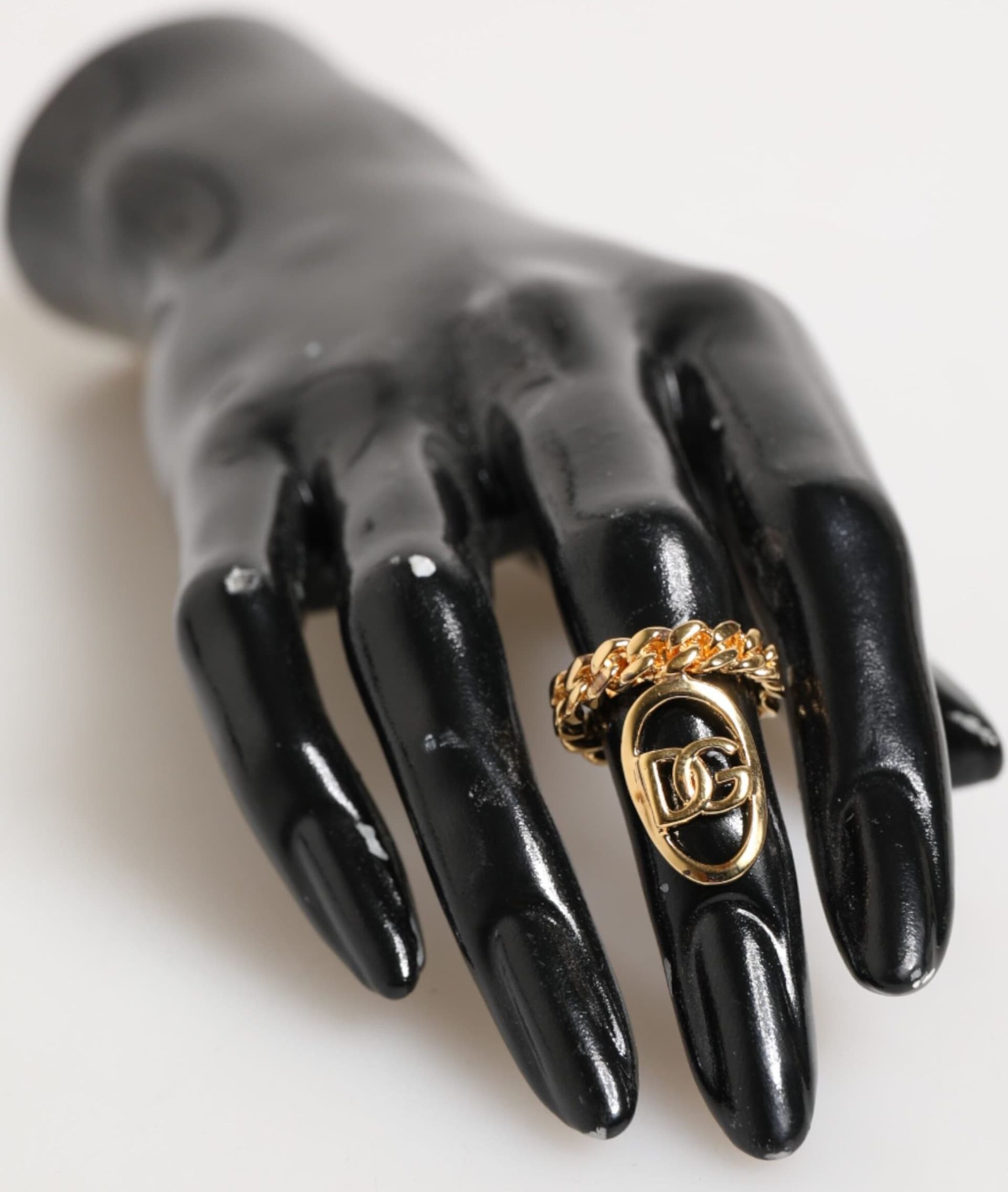 Gold Tone Brass Oval DG Logo Chain Adjustable Ring - 6