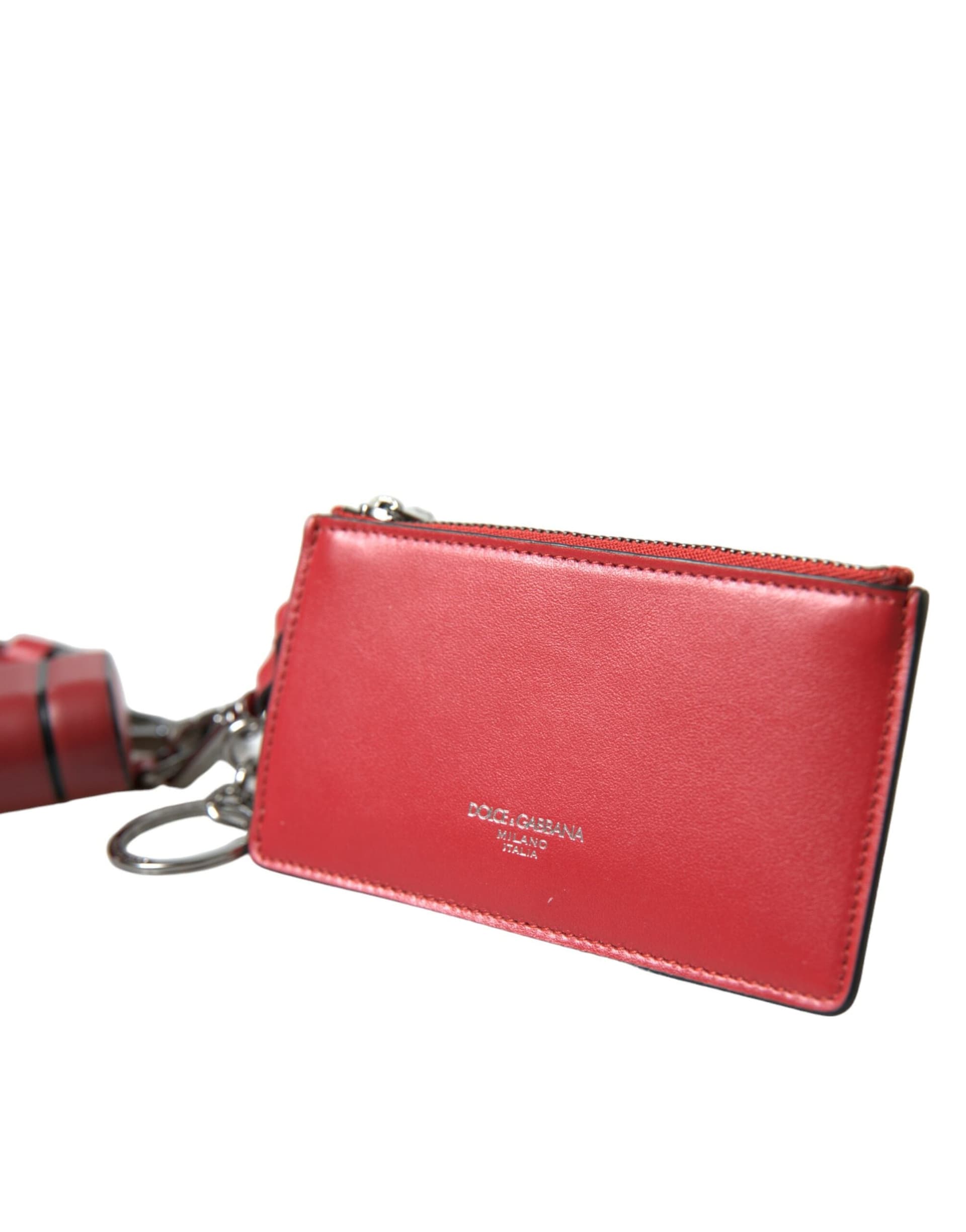 Red Leather Silver Metal Logo Strap Pouch Airpods Case - 2